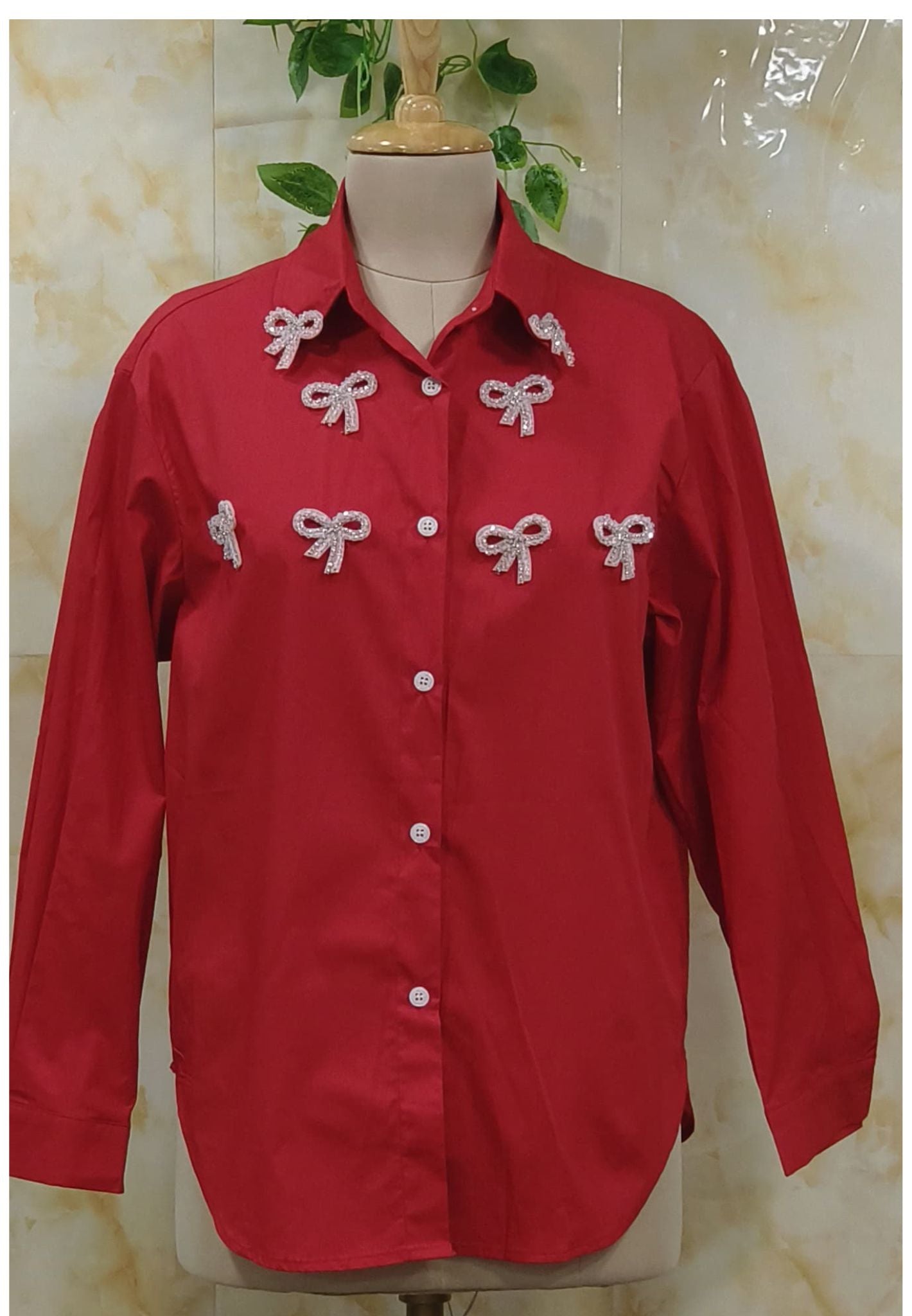 Imported Fabric Bow Embellishment Western Shirt
