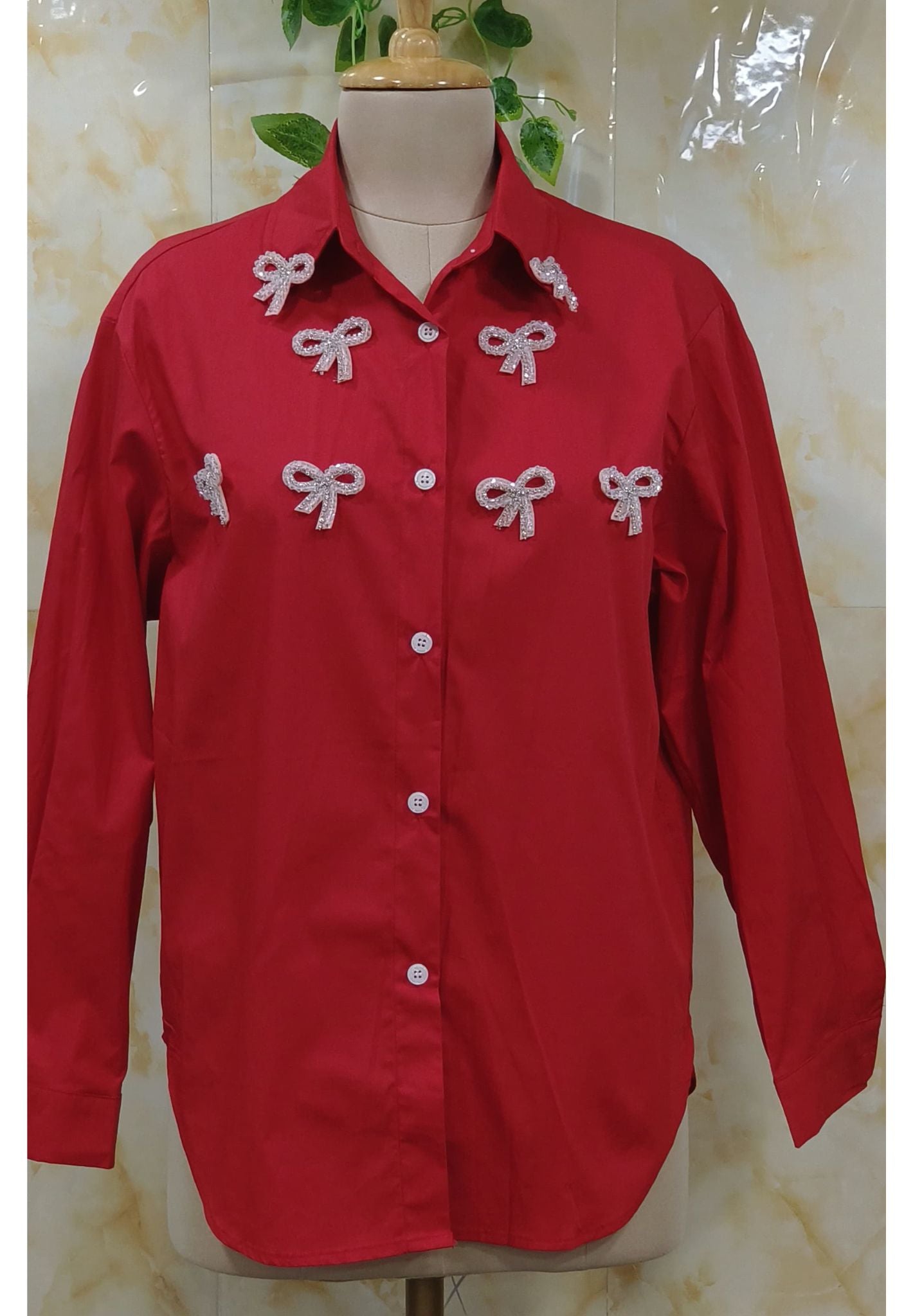 Imported Fabric Bow Embellishment Western Shirt