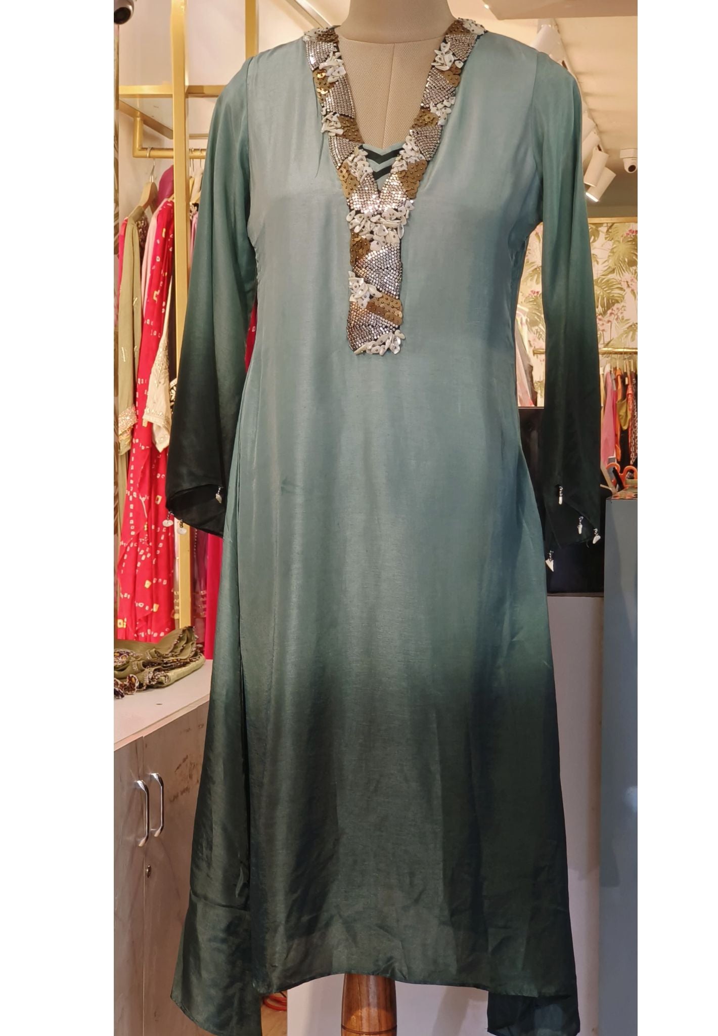 Dola Silk Beautiful Neck Embroidery Kurta (Dispatching After 25 Days) DRY WASH-