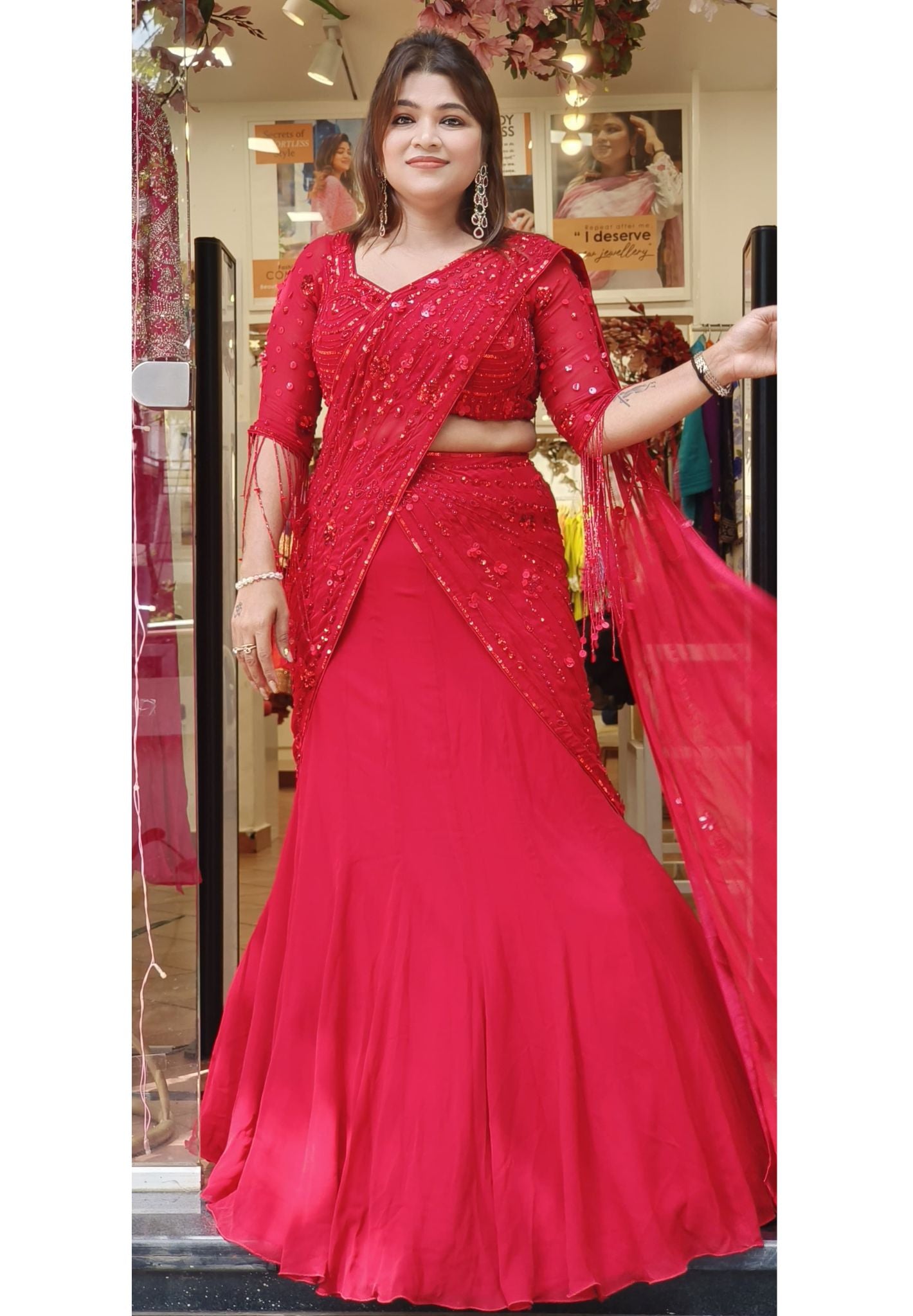 Stunning Georgette Embellished Lehenga Set with Stylish Sleeves DRY WASH-(Dispatching After 20 Days)