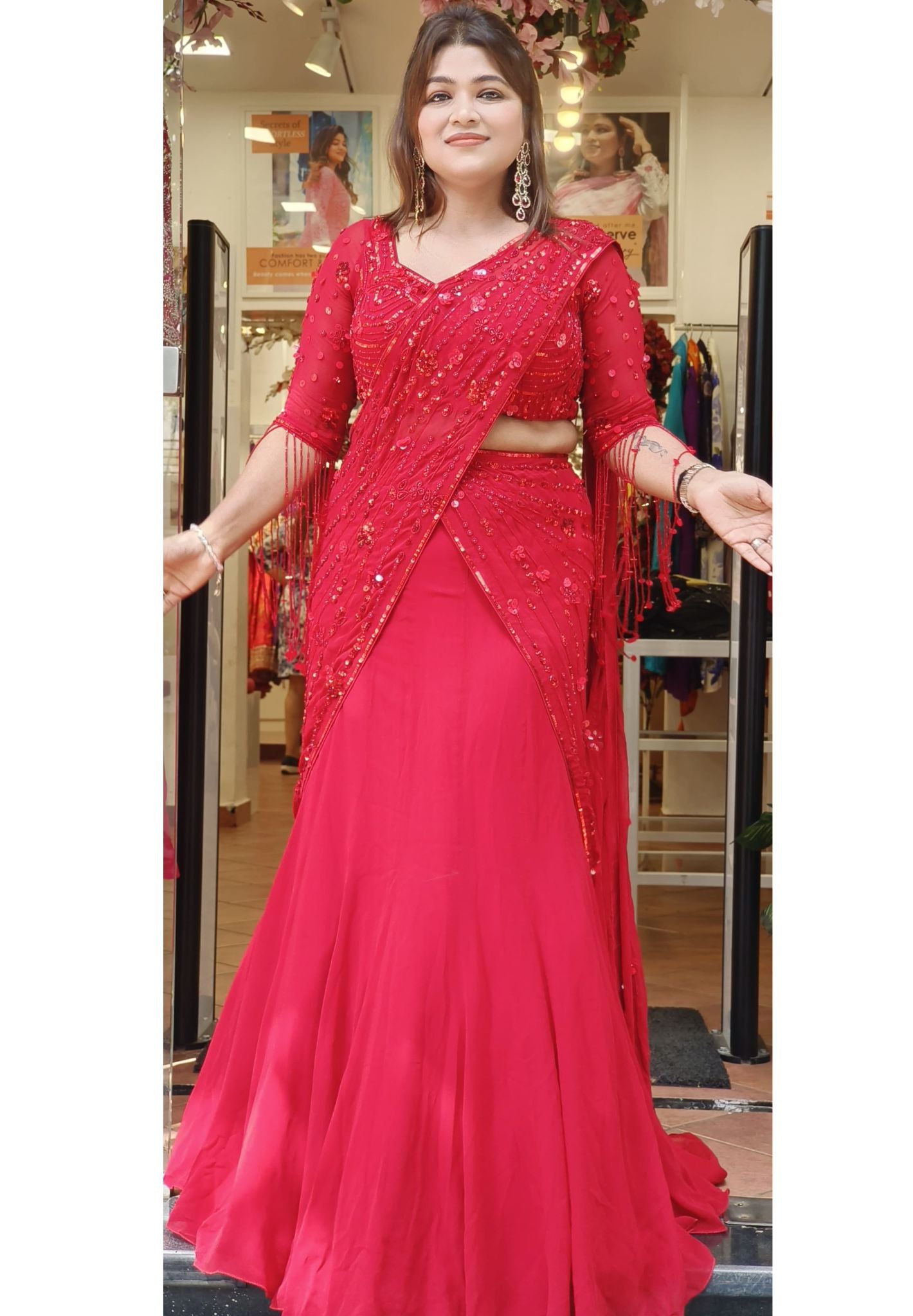 Stunning Georgette Embellished Lehenga Set with Stylish Sleeves DRY WASH-(Dispatching After 20 Days)