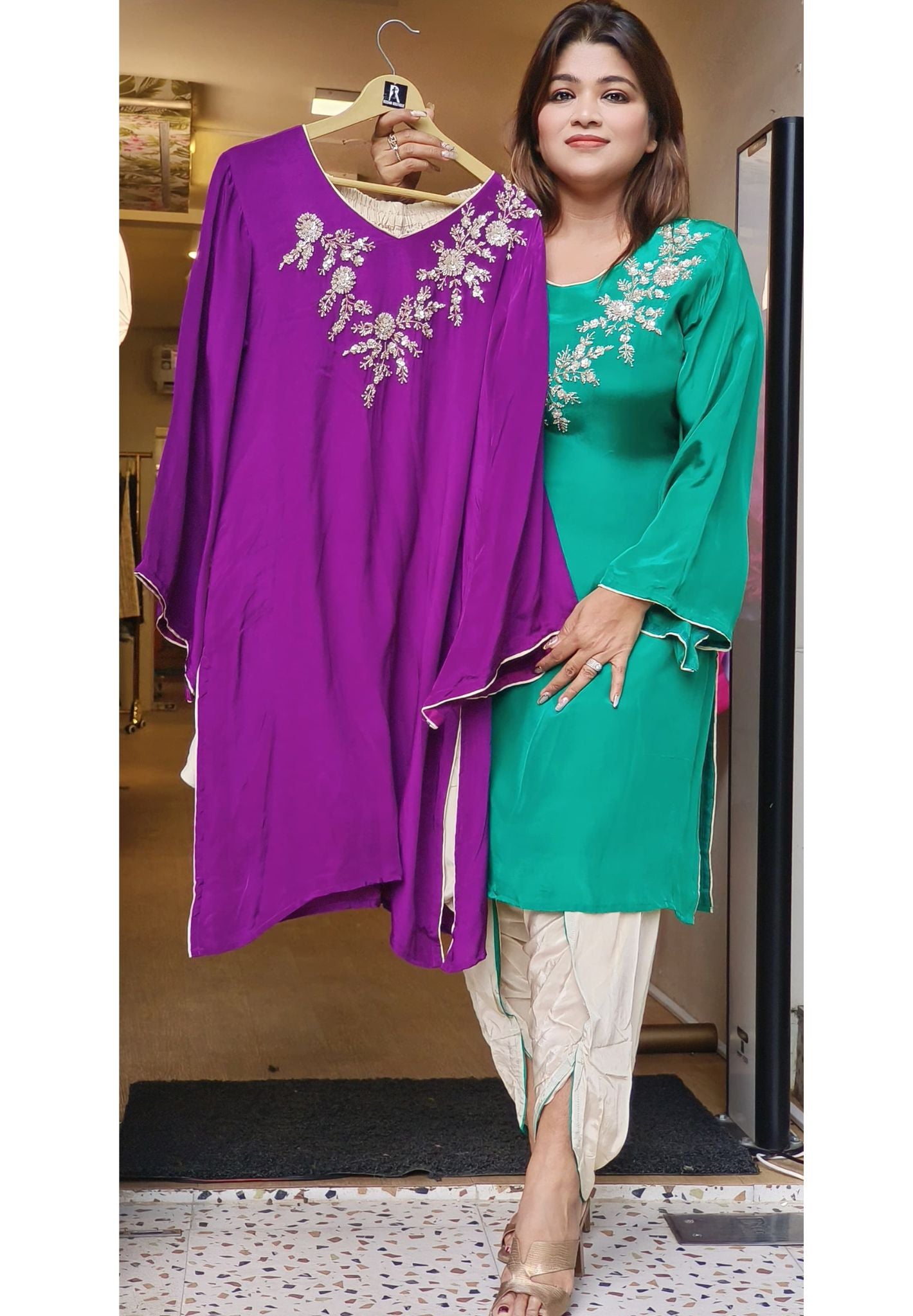Stylish Indo western Pure Crape Cut dana Work Kurta With Tulip Pant-DRYWASH-