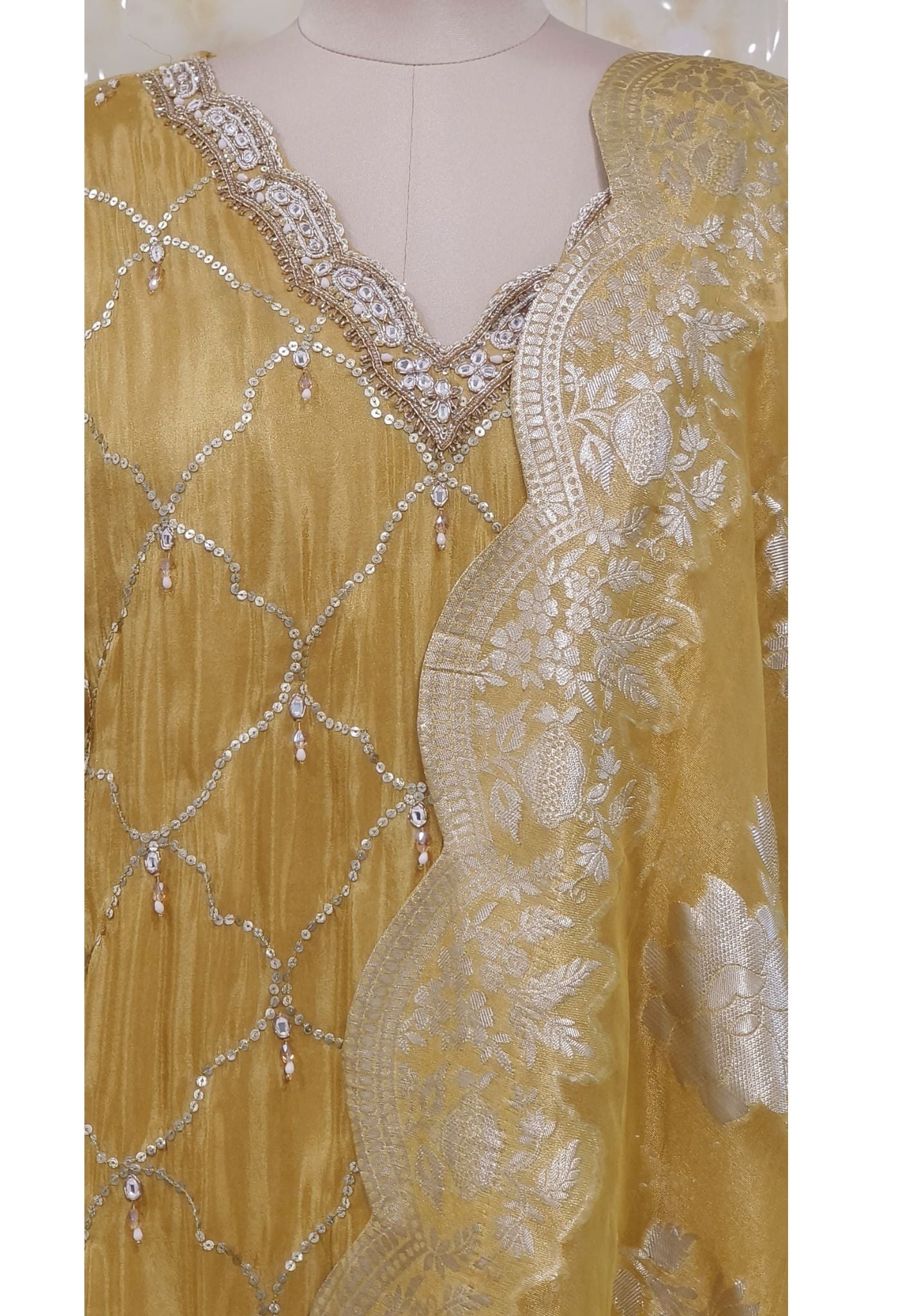 Heavy Shimmer Tissue Gotta Top with Loose palazzo With Heavy Dupatta