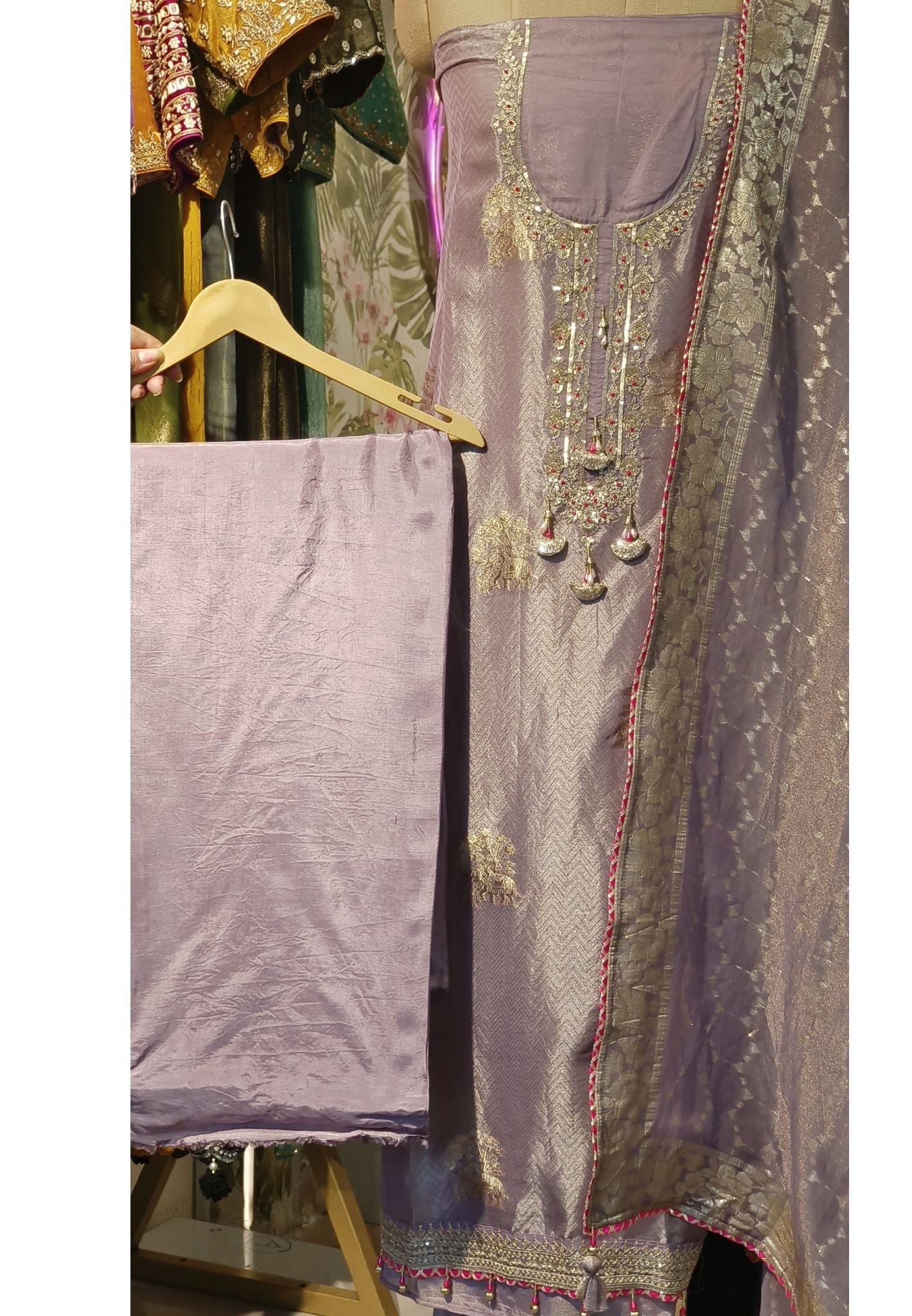Tissue Organza Sequence Embroidery Unstitched Full Set-00070