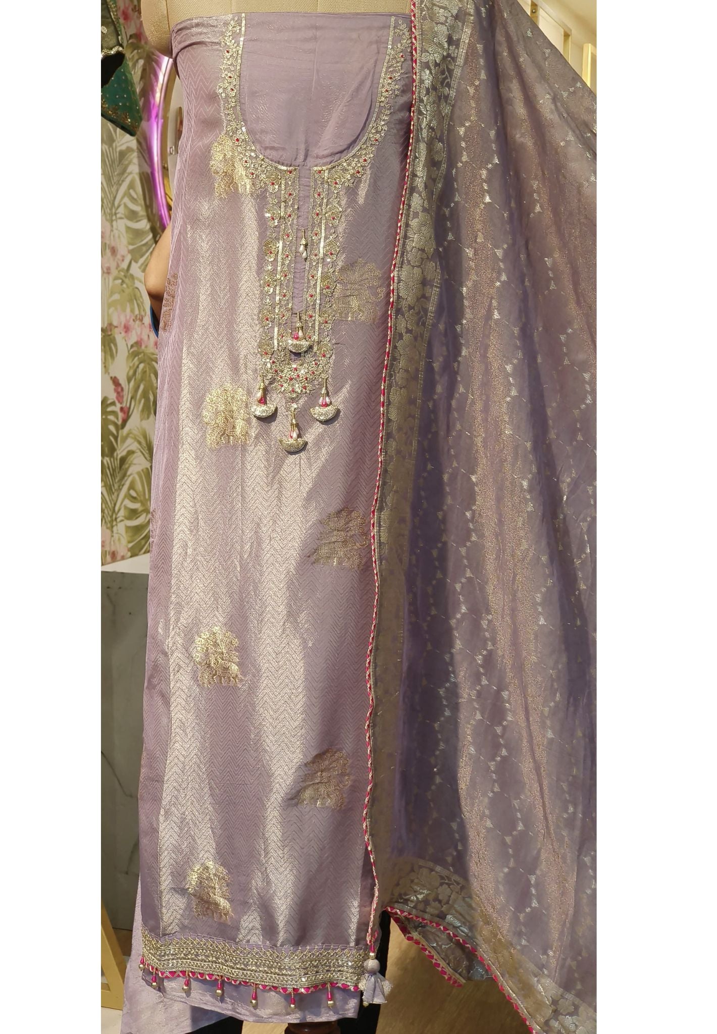 Tissue Organza Sequence Embroidery Unstitched Full Set-00070