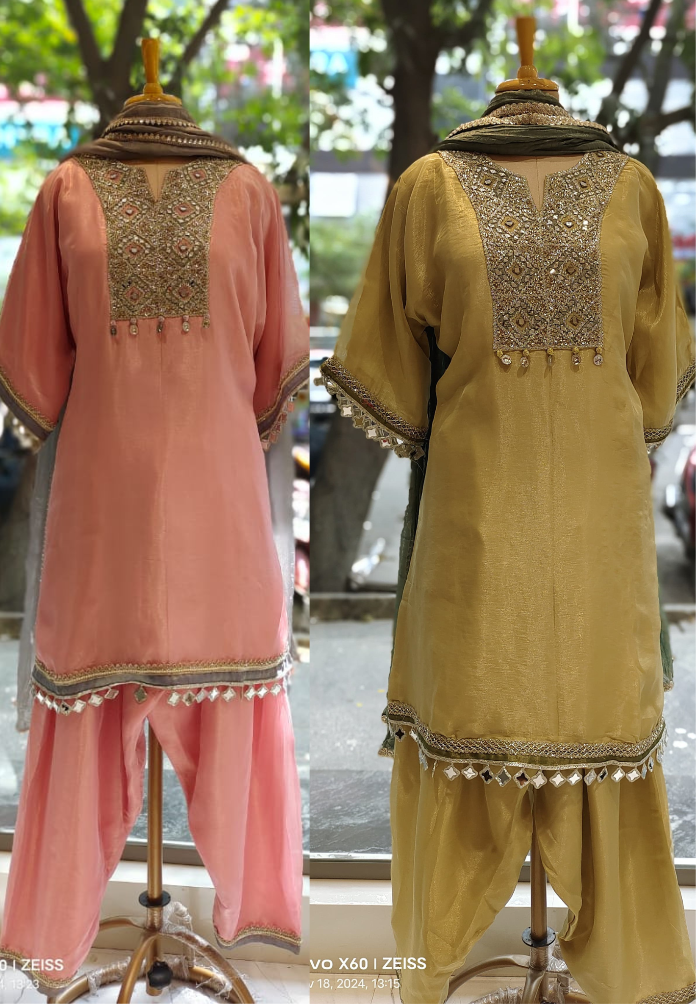 Party Wear Shimmer Tissue  Real Mirror Work Full Suit With Tissue Dupatta DRYWASH-06757-58