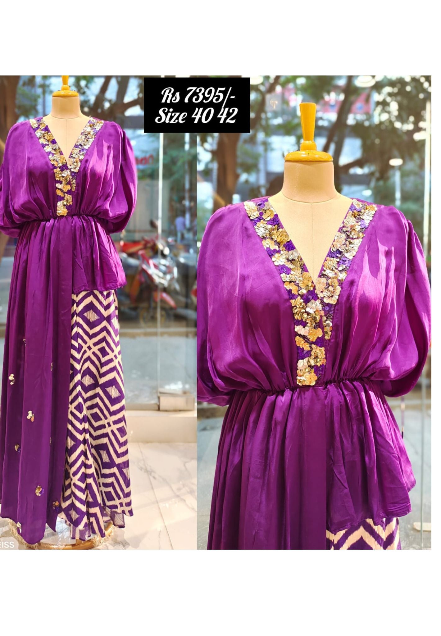 Stylish Indo western High Low Kaftan style Top with Abstract Print Bottom