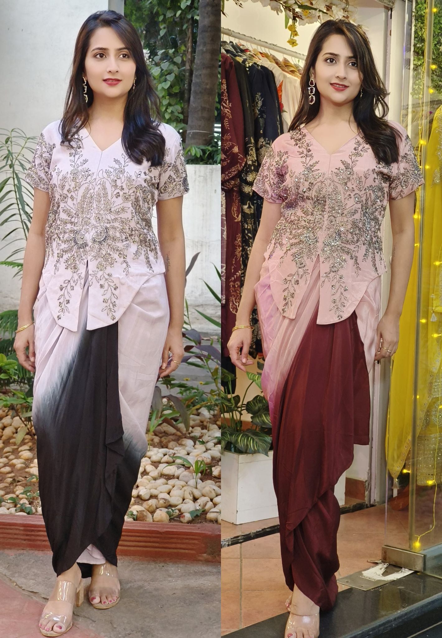 Party Wear Indo Western Cutdana Embroidery Top With Dhoti Skirt-