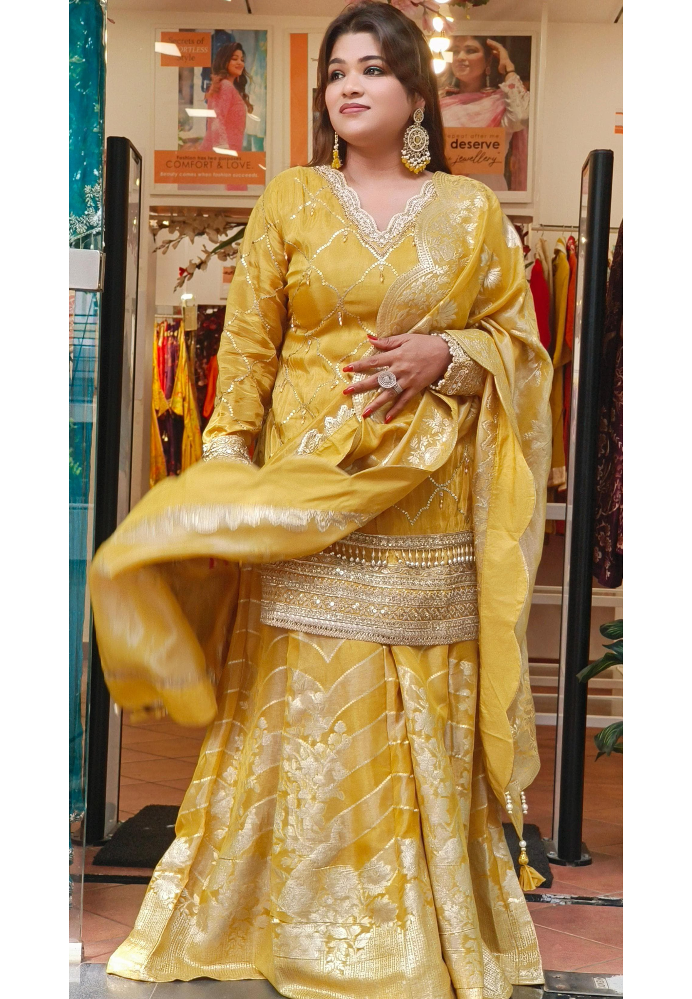 Heavy Shimmer Tissue Gotta Top with Loose palazzo With Heavy Dupatta