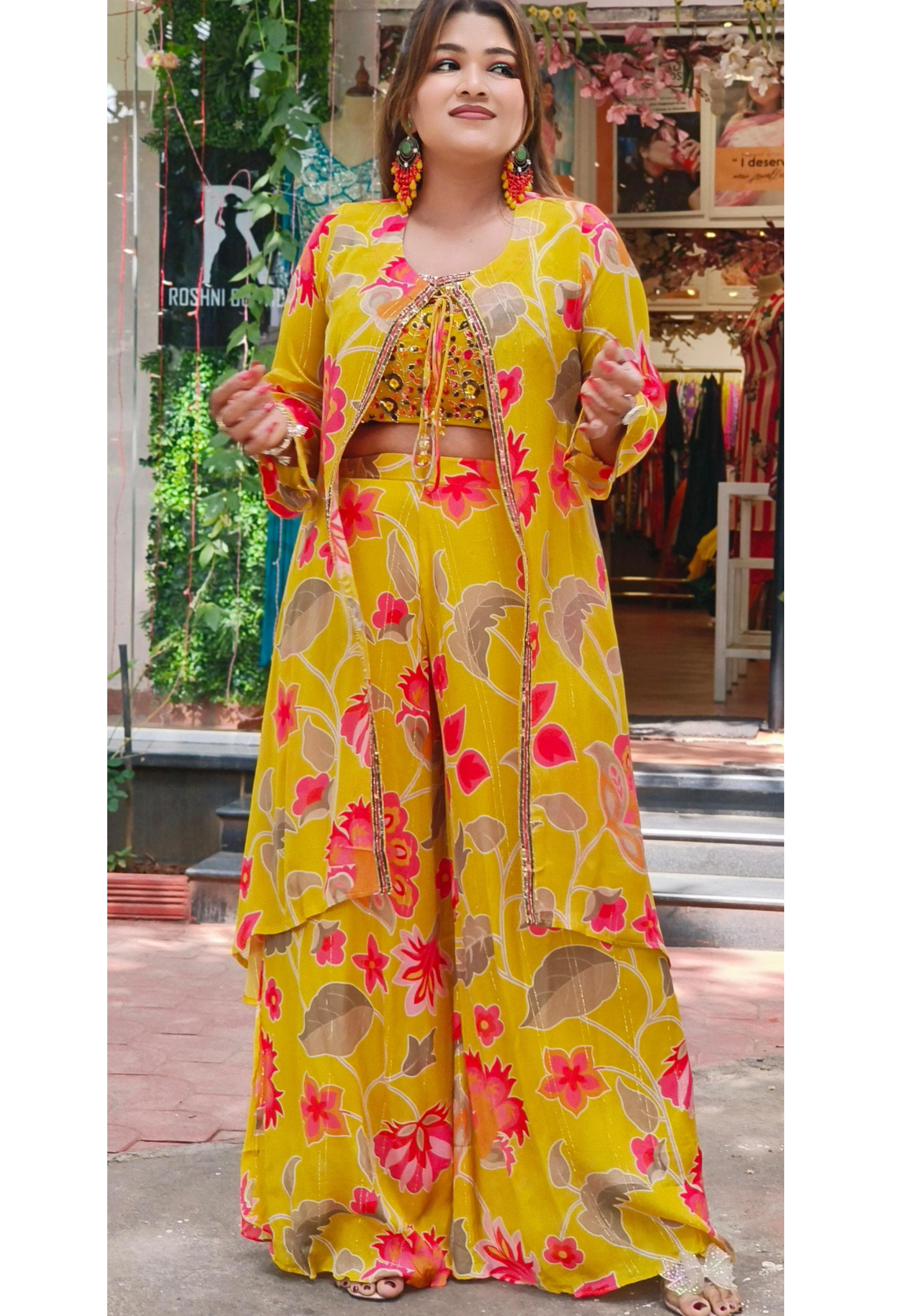 Chinon Floral Print Lurix Fabric Designer Indo-western Stylish Three Piece Set DRYWASH-