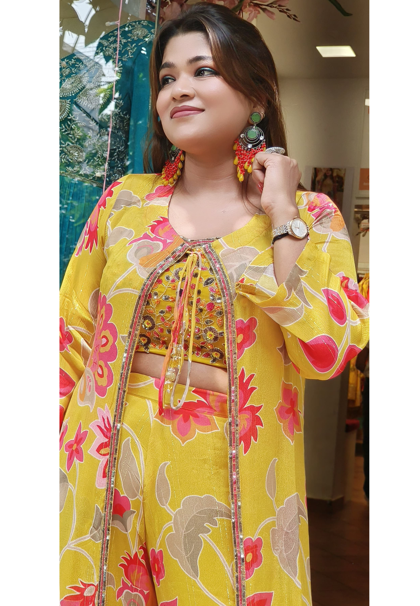 Chinon Floral Print Lurix Fabric Designer Indo-western Stylish Three Piece Set DRYWASH-