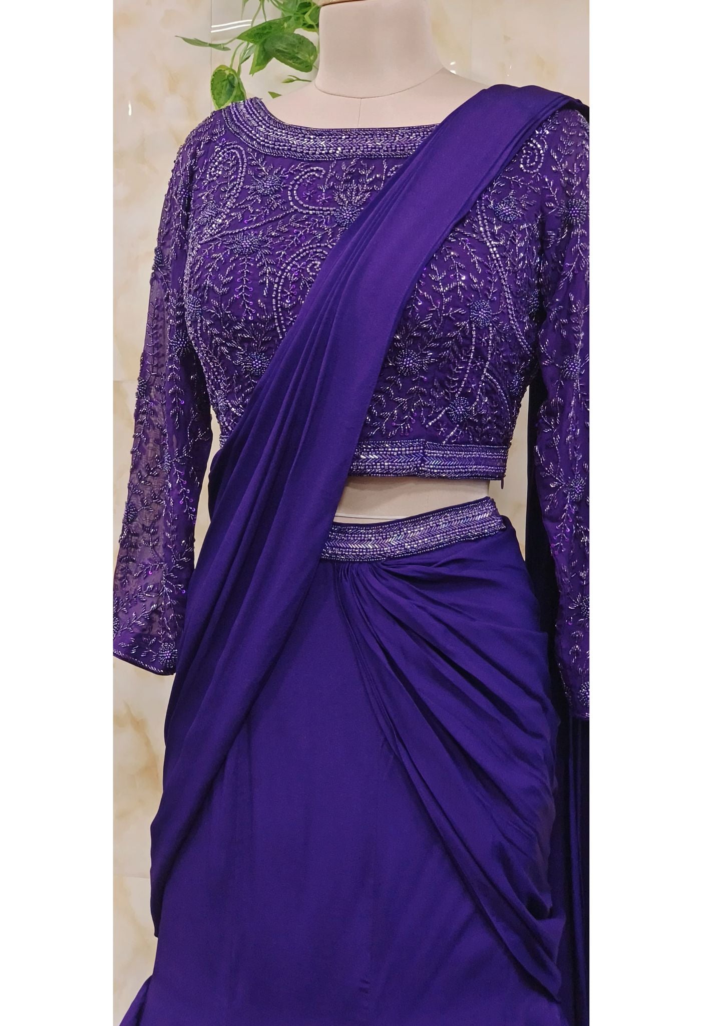 Elegant Indo-Western Fish-Cut Draped Skirt with Intricately Embroidered Top – Perfect for Festive and Party Wear DRY WASH-ONLY ON ORDERS DISPATCHING AFTER 30 DAYS