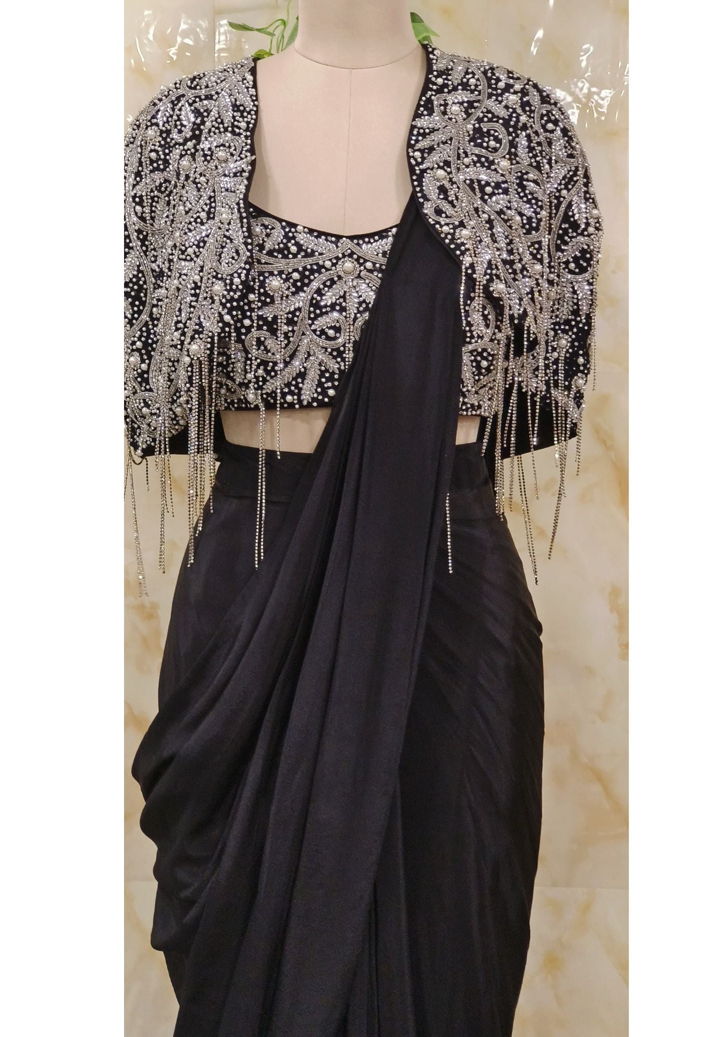 Beautiful Heavy Embroidery Shrugh And Blouse With Drape Saree DRY WASH-DRY WASH-ONLY ON ORDERS DISPATCHING AFTER 30 DAYS
