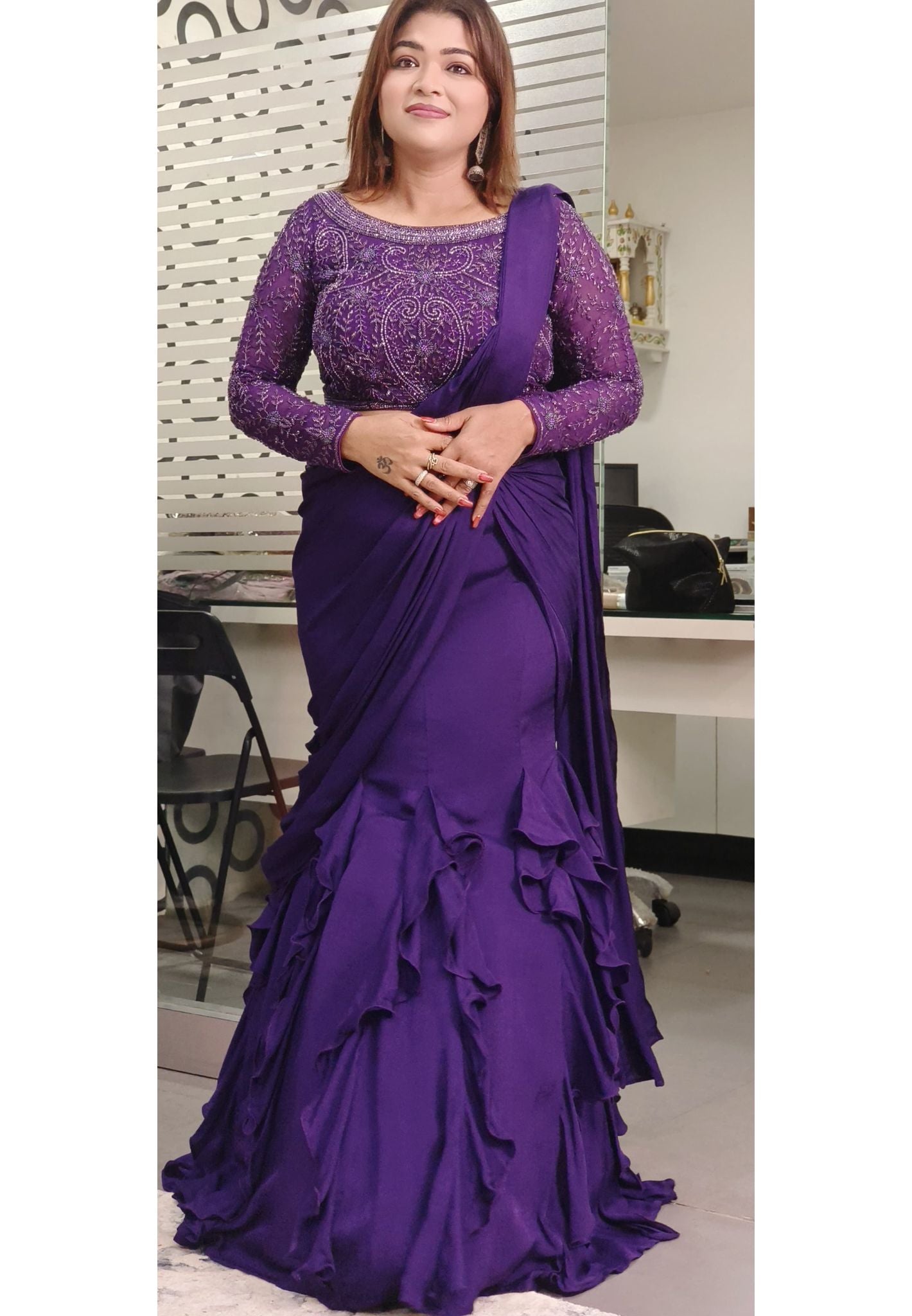 Elegant Indo-Western Fish-Cut Draped Skirt with Intricately Embroidered Top – Perfect for Festive and Party Wear DRY WASH-ONLY ON ORDERS DISPATCHING AFTER 30 DAYS