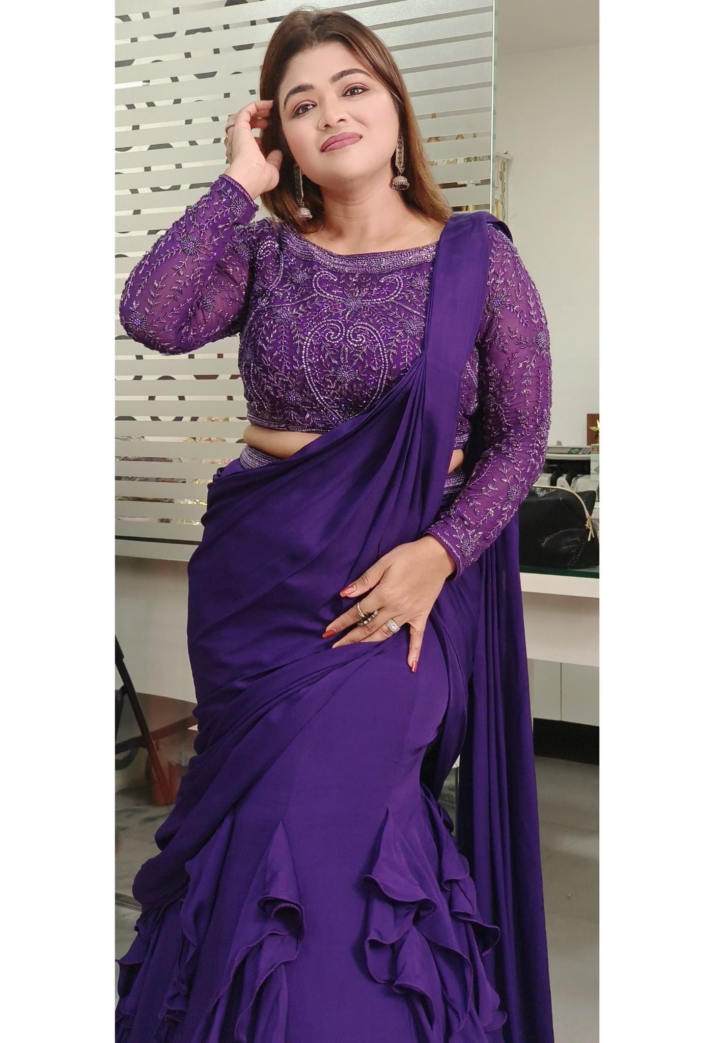 Elegant Indo-Western Fish-Cut Draped Skirt with Intricately Embroidered Top – Perfect for Festive and Party Wear DRYWASH