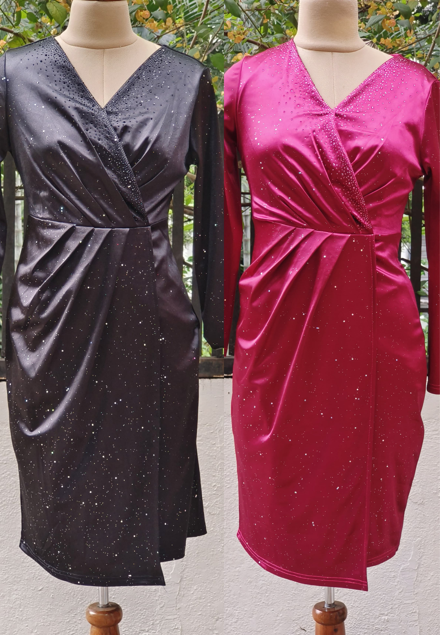 Elegant Evening Party Dresses Long Sleeves Sparkly Sequin Satin Dress