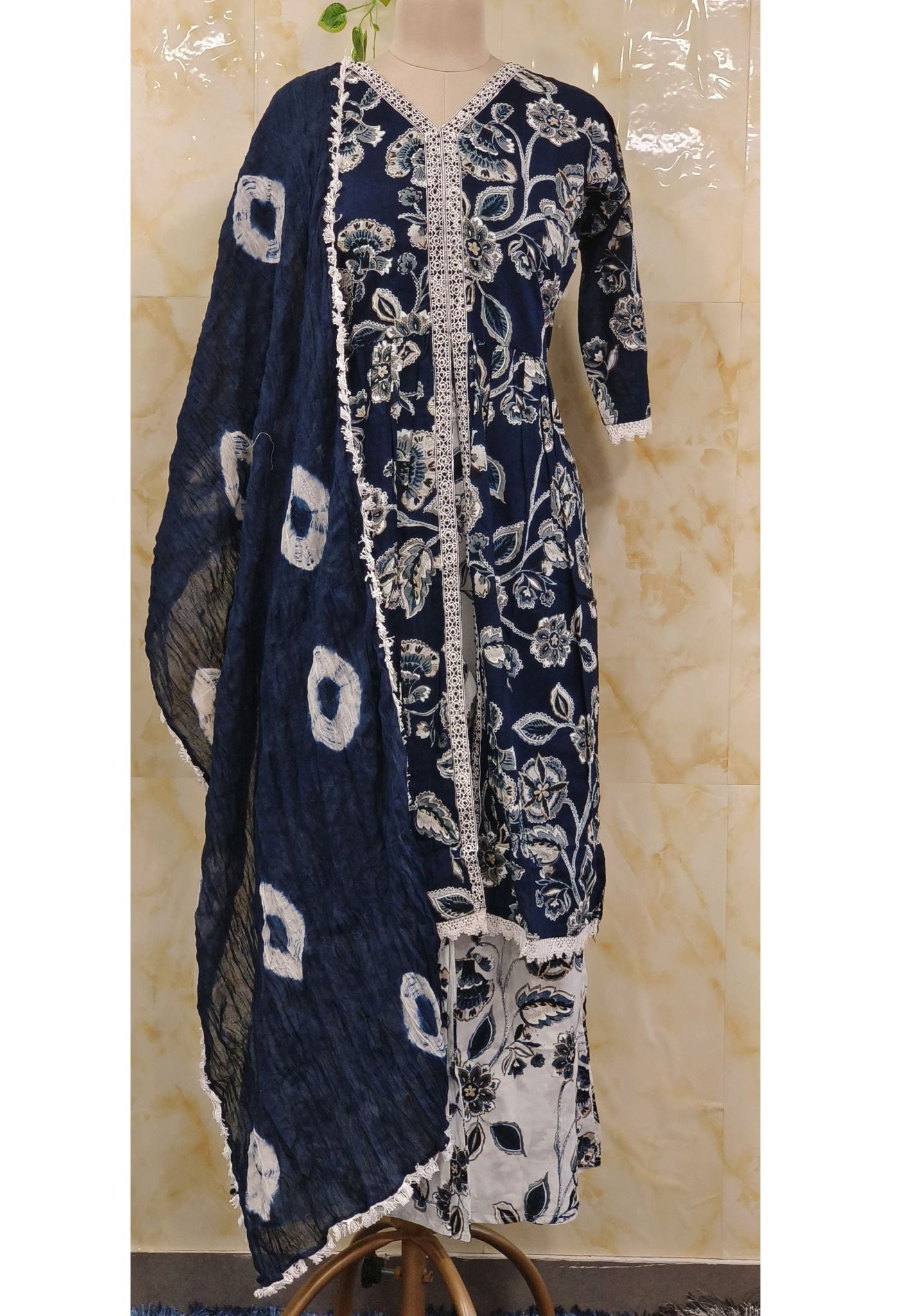 Printed Flora Cotton Kurta with pant and Batik Print Dupatta