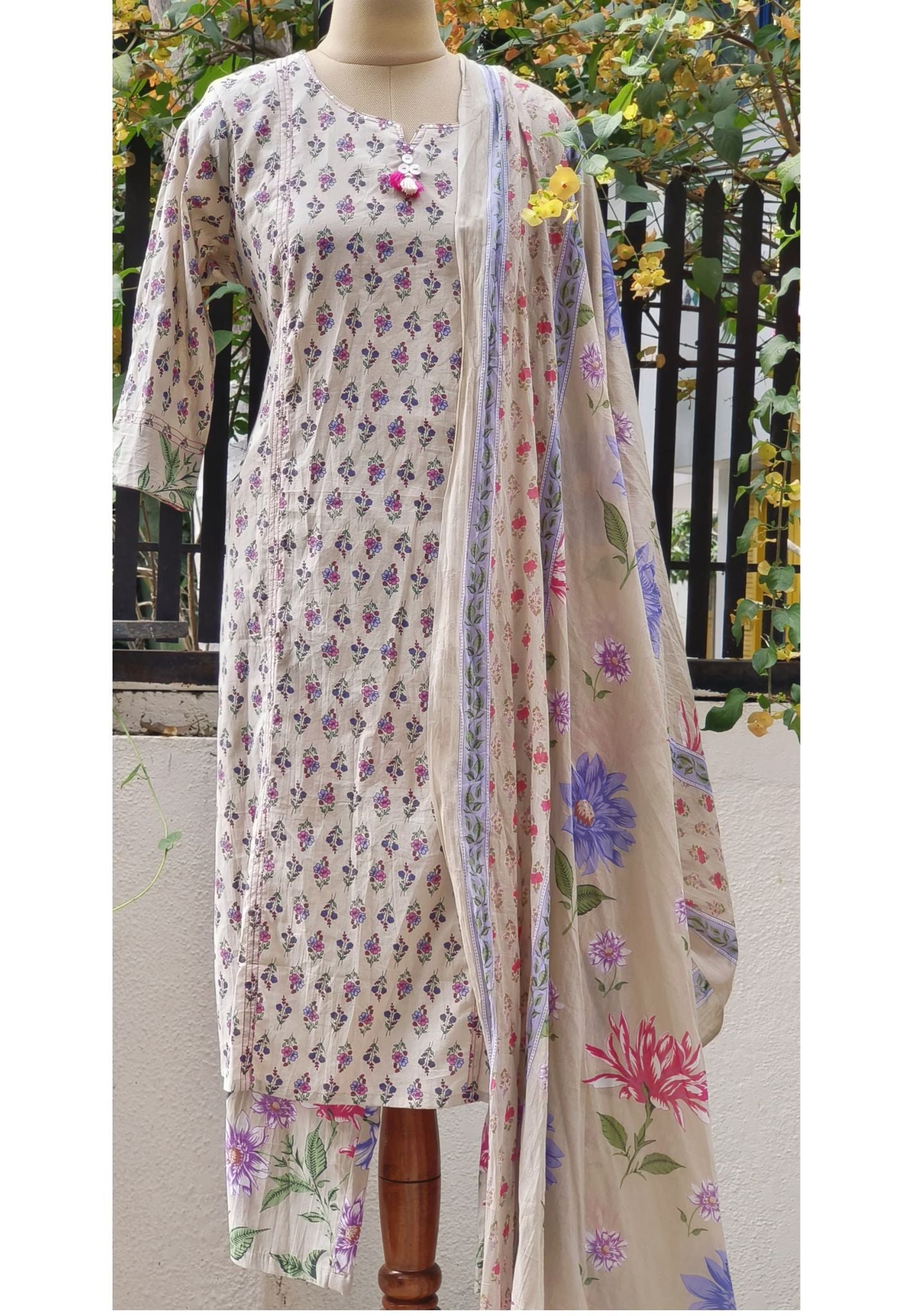 Soft Summer Cotton Printed Kurta with Pant And cotton Dupatta-07985