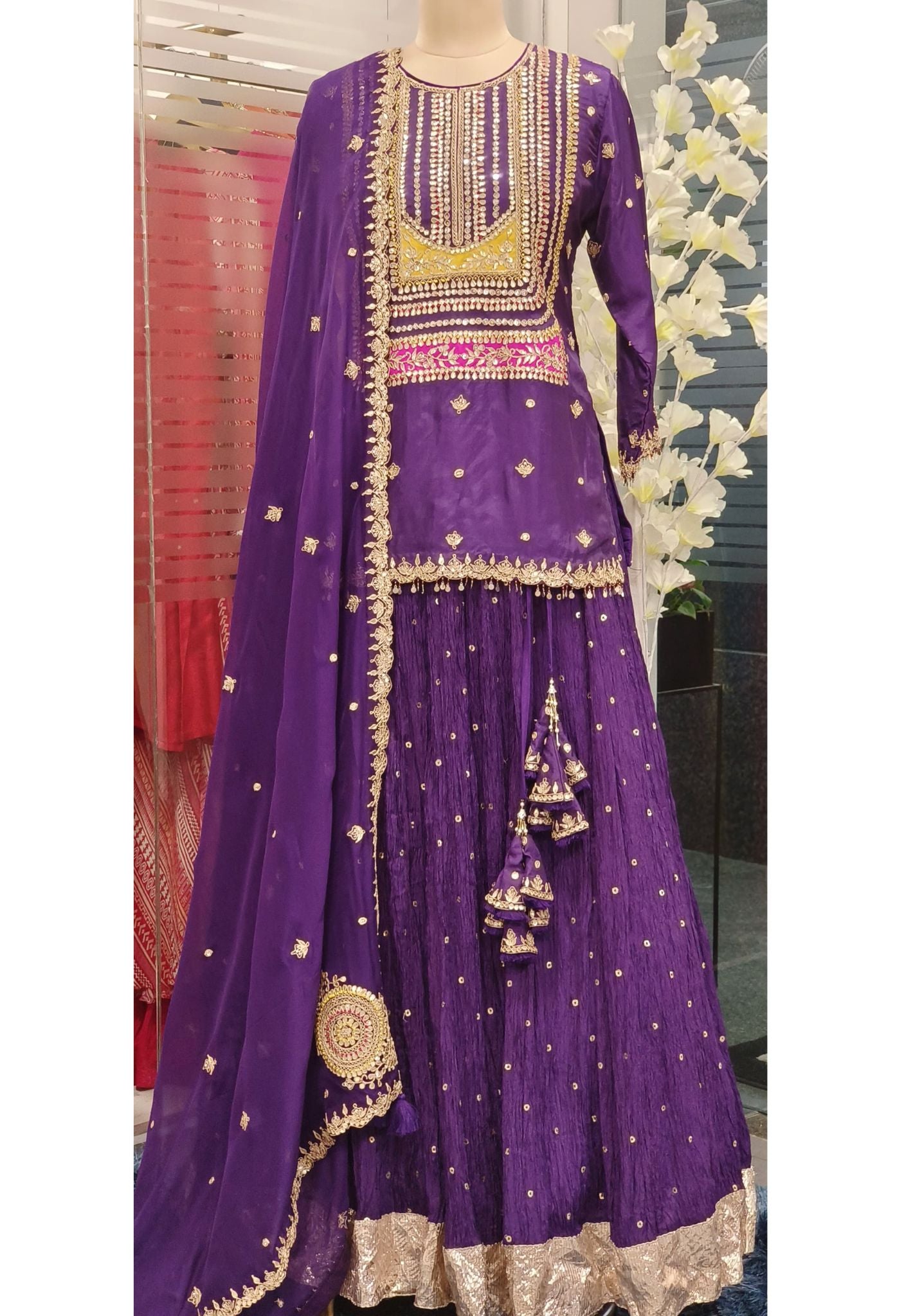 Beautiful Gotapatti And Zardosi Embroidery Blouse And Lehanga With Organza Dupatta- DRYWASHONLY -(Dispatching After 20Days)