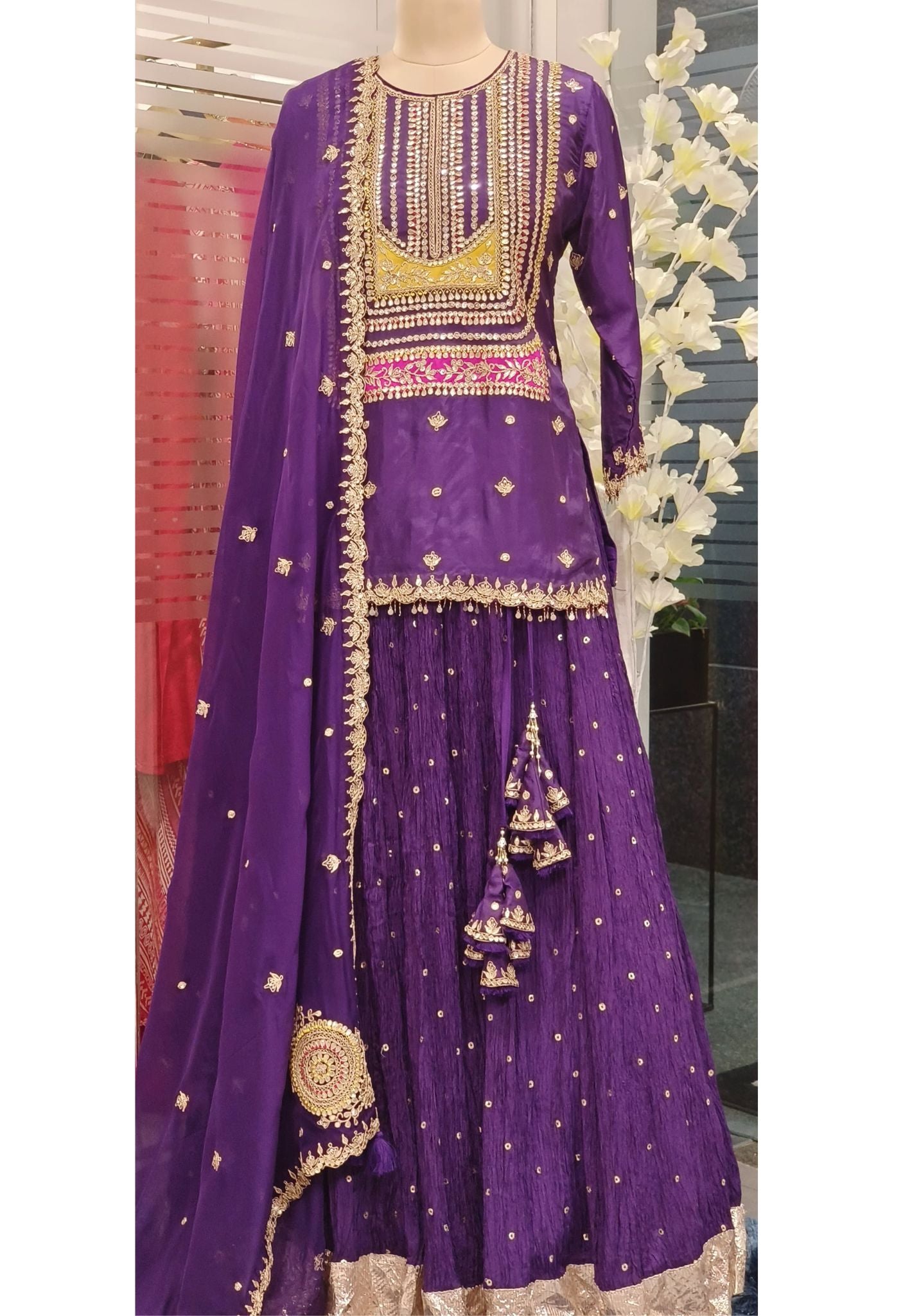 Beautiful Gotapatti And Zardosi Embroidery Blouse And Lehanga With Organza Dupatta- DRYWASHONLY -(Dispatching After 20Days)