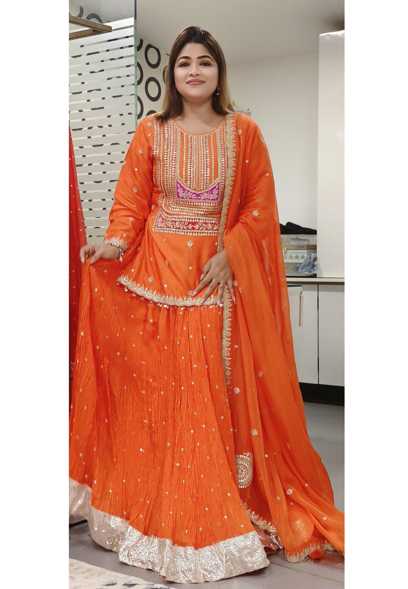 Beautiful Gotapatti And Zardosi Embroidery Blouse And Lehanga With Organza Dupatta- DRYWASHONLY -(Dispatching After 20Days)