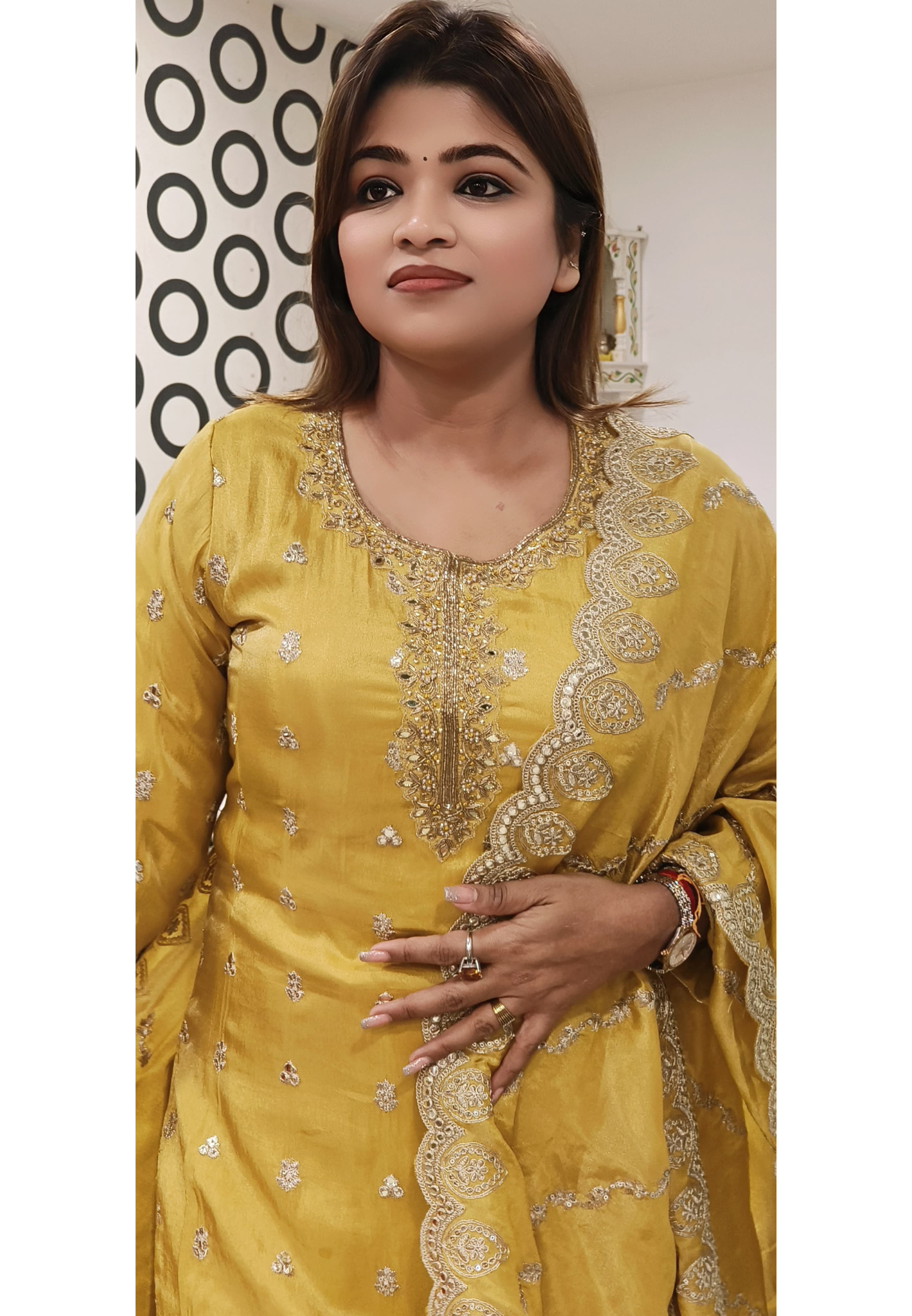 Heavy Party wear Shimmer Tissue Kurta with Gota Patti embroidered Kurta, palazzo with Scallop Dupatta. Drywash
