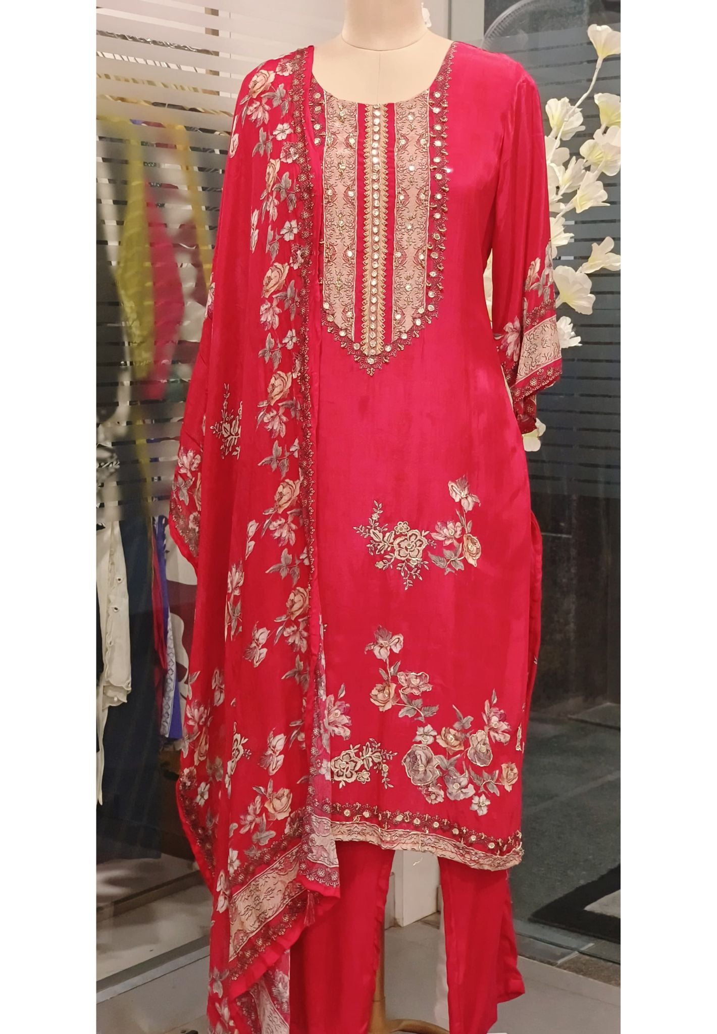 Cutdana And Gottapatti Work Floral Printed Full Set-07871