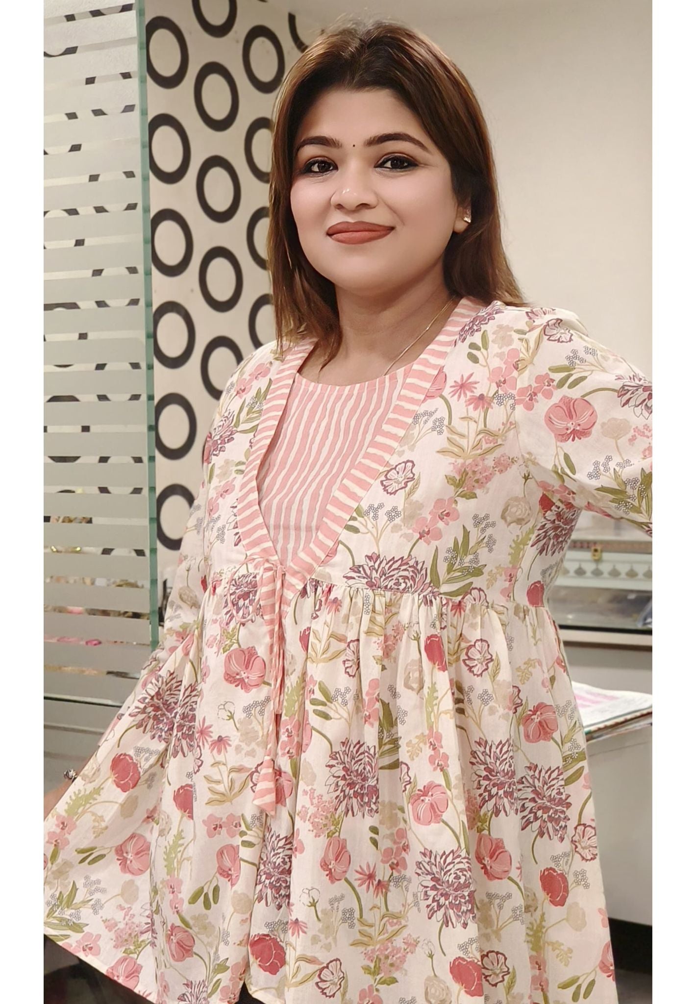 Pure Cotton Short Kurti with attached Shrug-08038