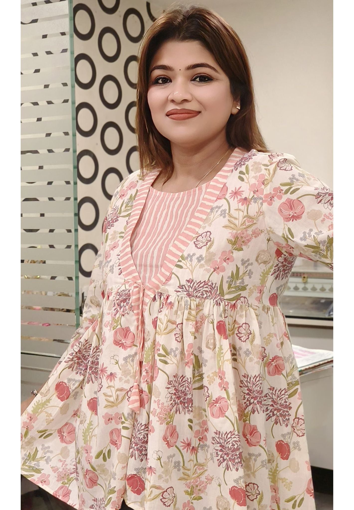 Pure Cotton Short Kurti with attached Shrug-08038