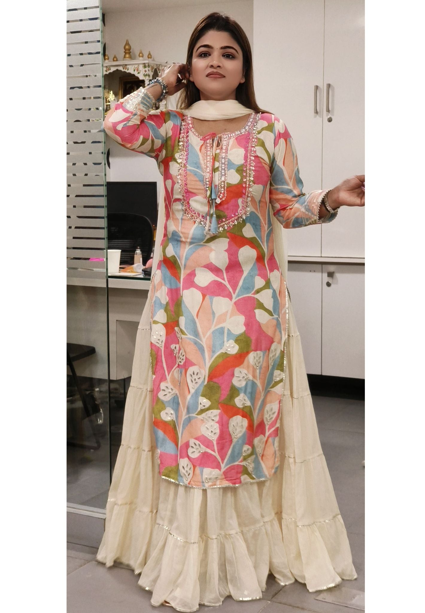 Beautiful Soft Muslin Gotta Patti Work  Double Layer Gown With Dupatta-08045