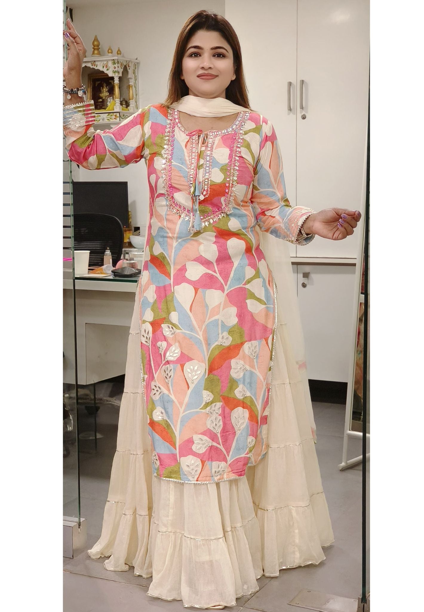 Beautiful Soft Muslin Gotta Patti Work  Double Layer Gown With Dupatta-08045