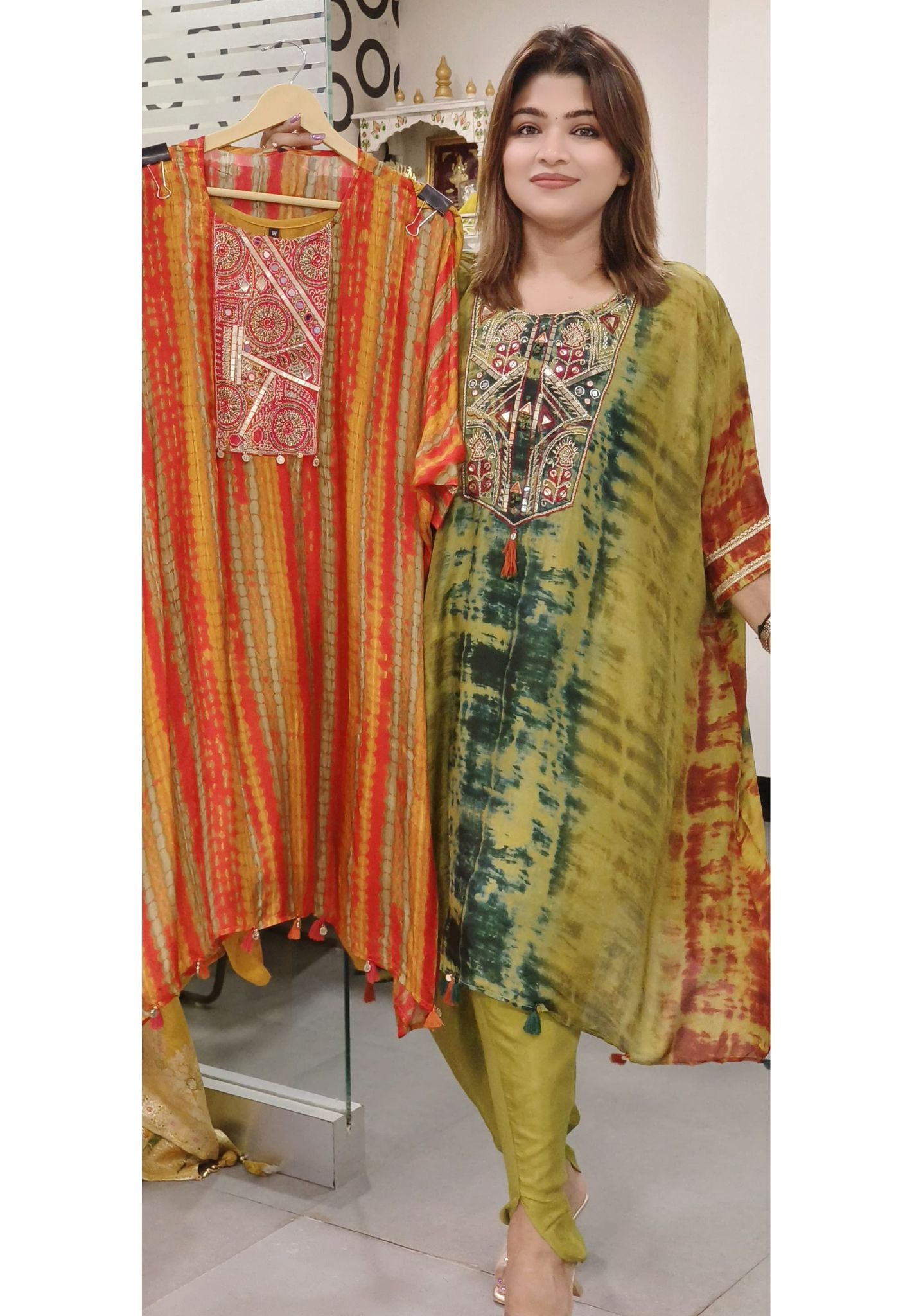Neck Embroidered Printed Kaftan with Tulip Pant-08079-08073