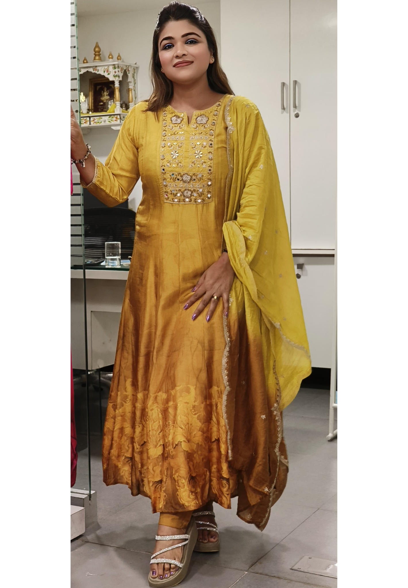 Beautiful Shaded Dola Silk Real Mirror Work And Zardozi Embroidery Anarkali Full Set-08077