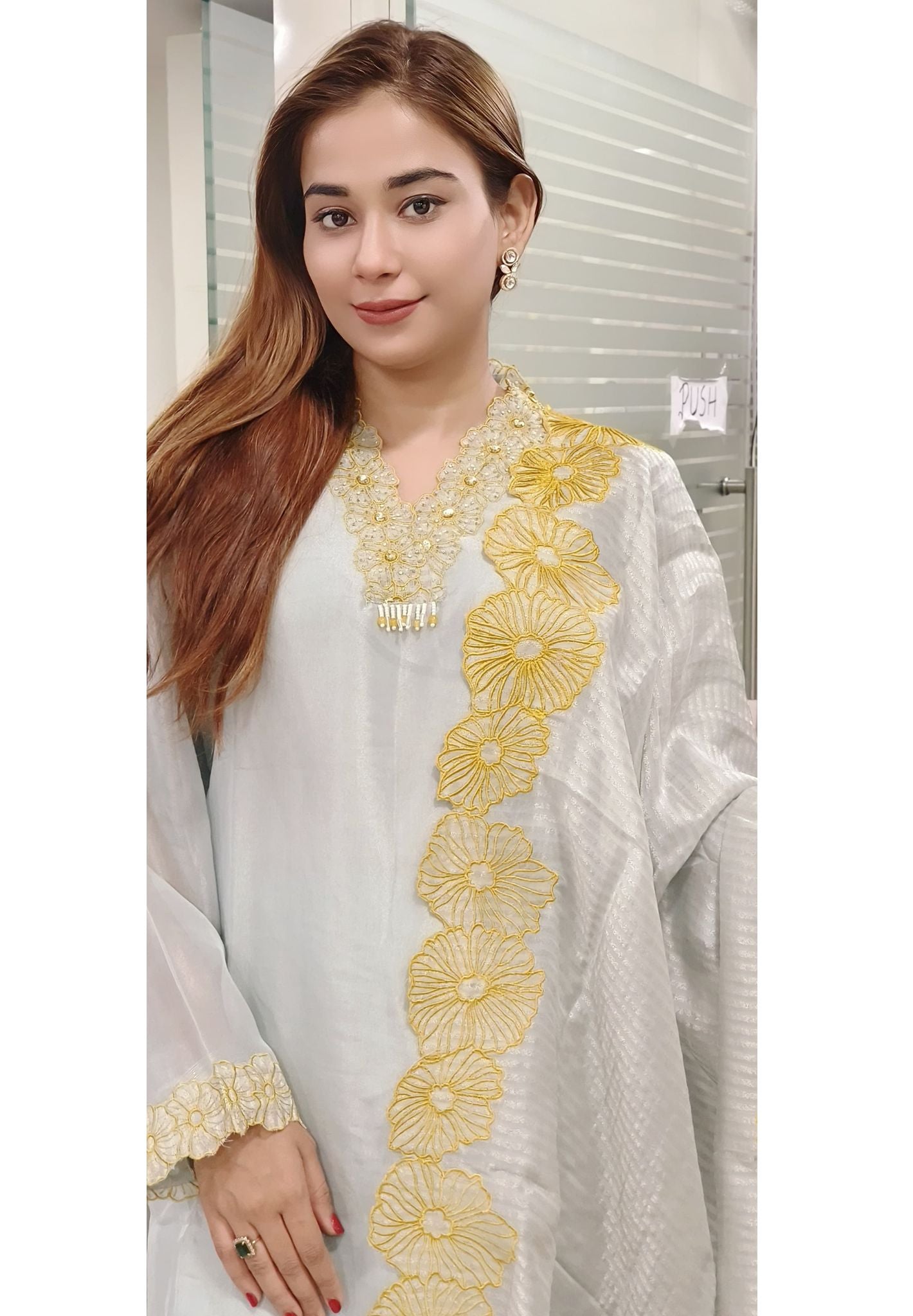 Tissue Silk V-Neck Embroidery Full Set-08196