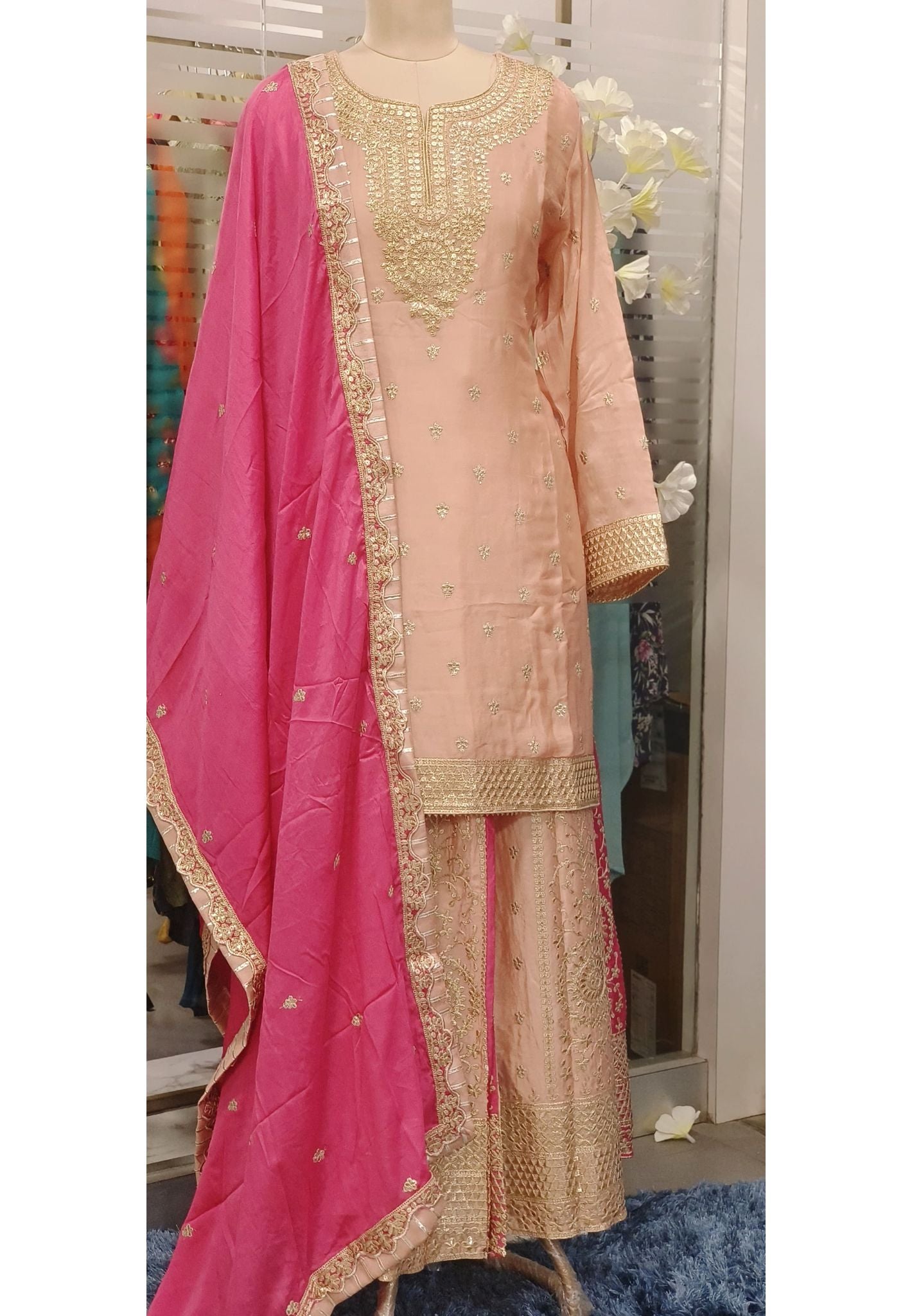 Heavy Neck Embroidery Party Wear Palazzo Full Sets-08205