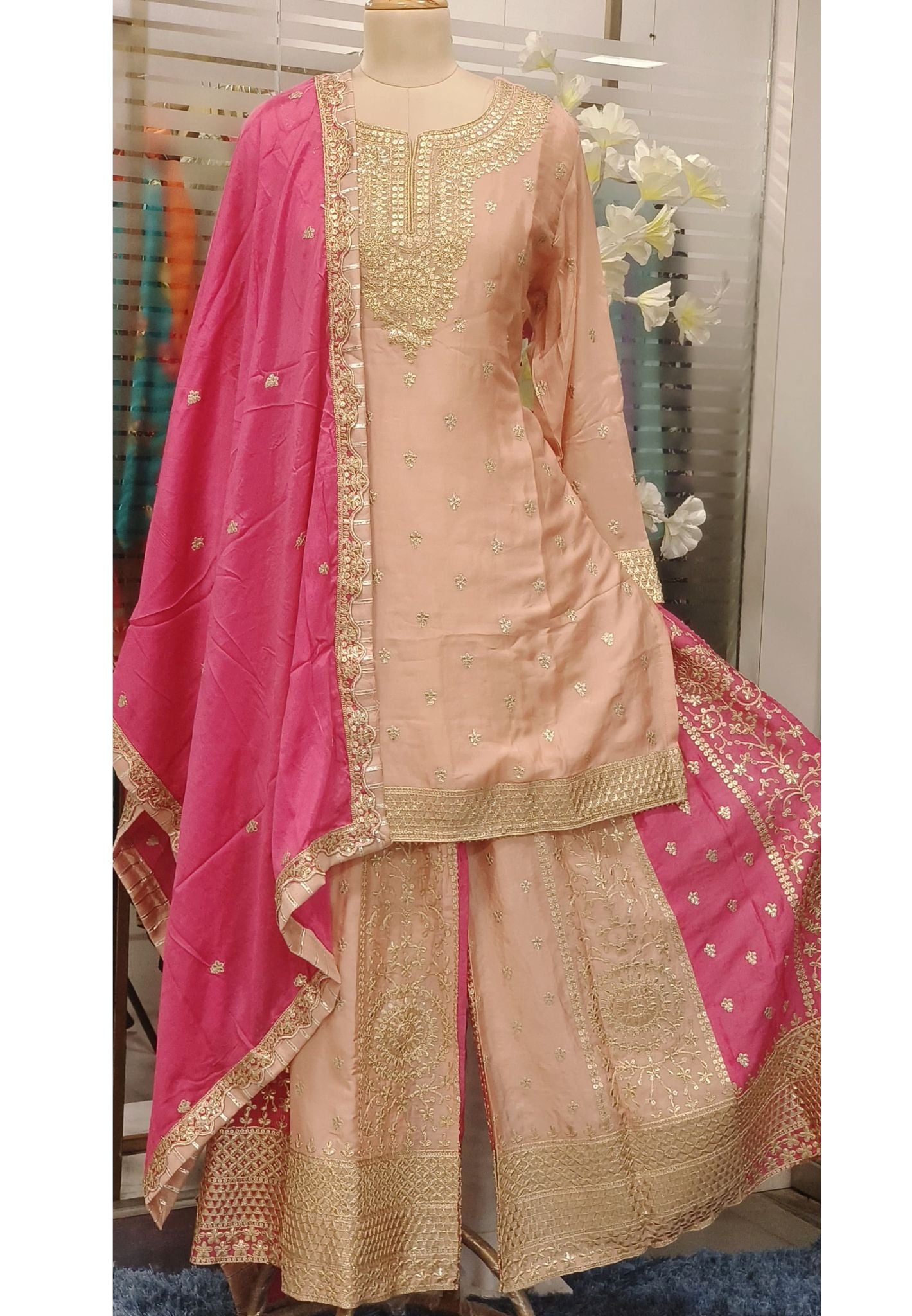 Heavy Neck Embroidery Party Wear Palazzo Full Sets-08205