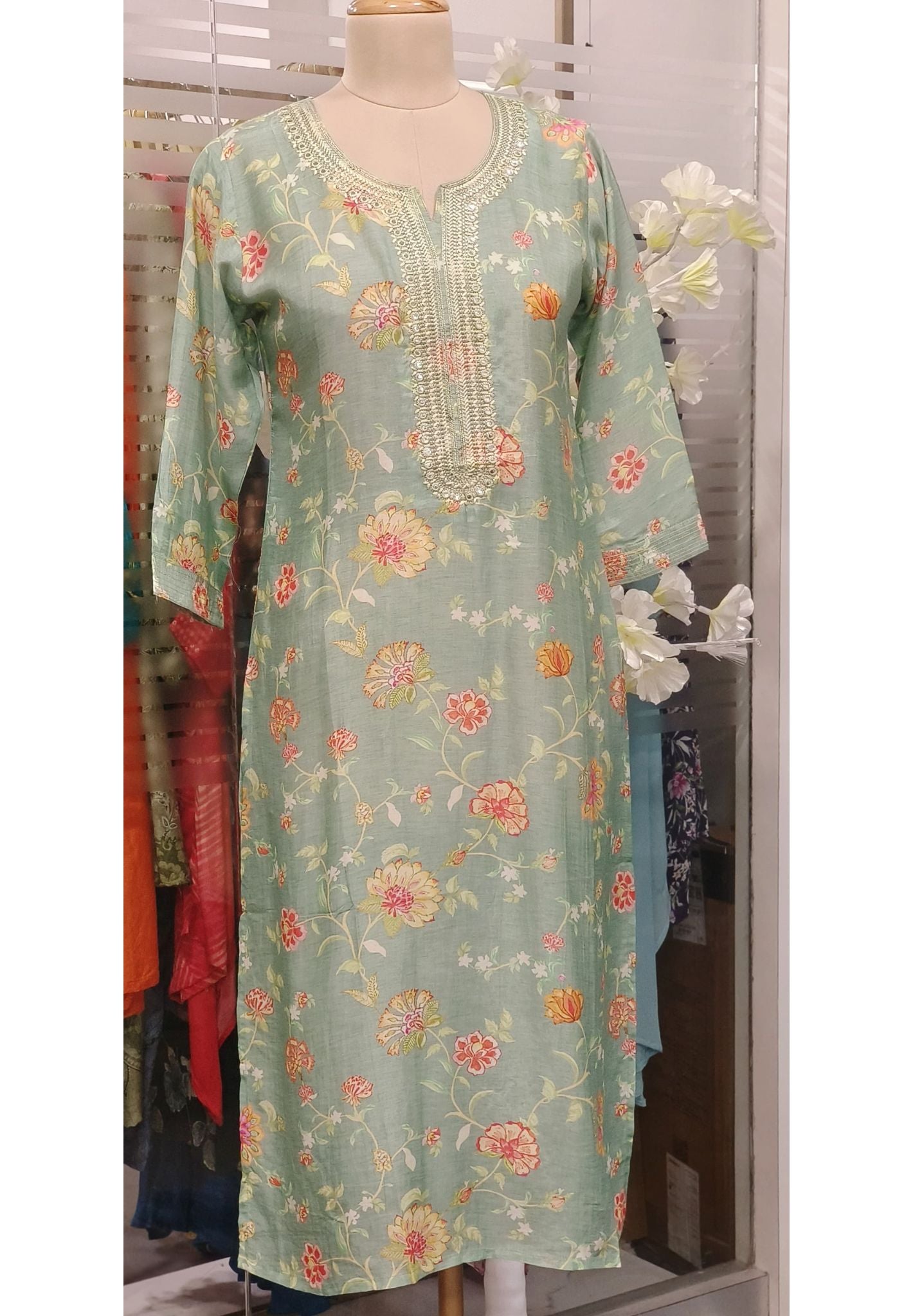 Pure Musline Neck embroidery Floral Printed Only Kurti-08275