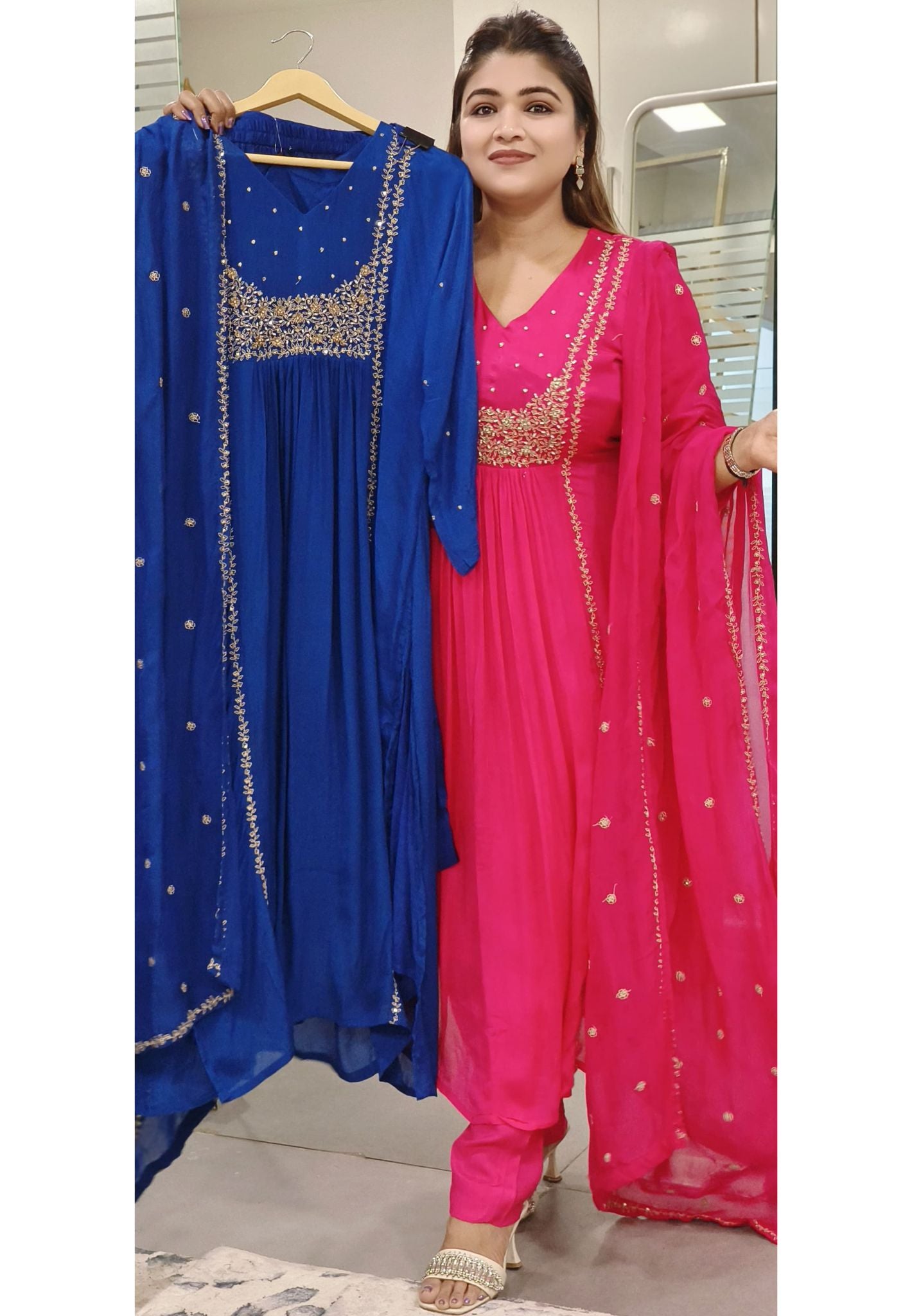 Beautiful Chinon Zardozi Embroidery Anarkali Full Set (loose Fit)-08251