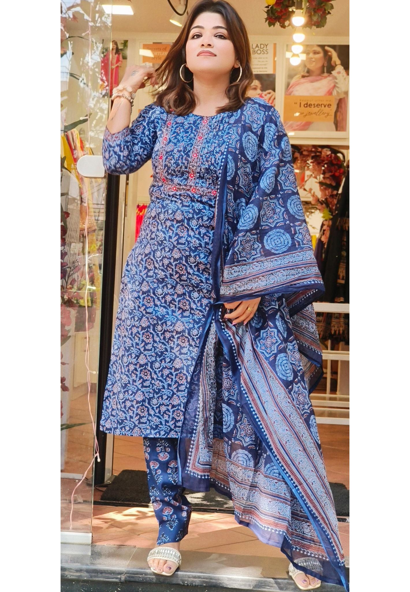 Pure Printed Cotton Kurta Loose Pant With Printed Dupatta-08361