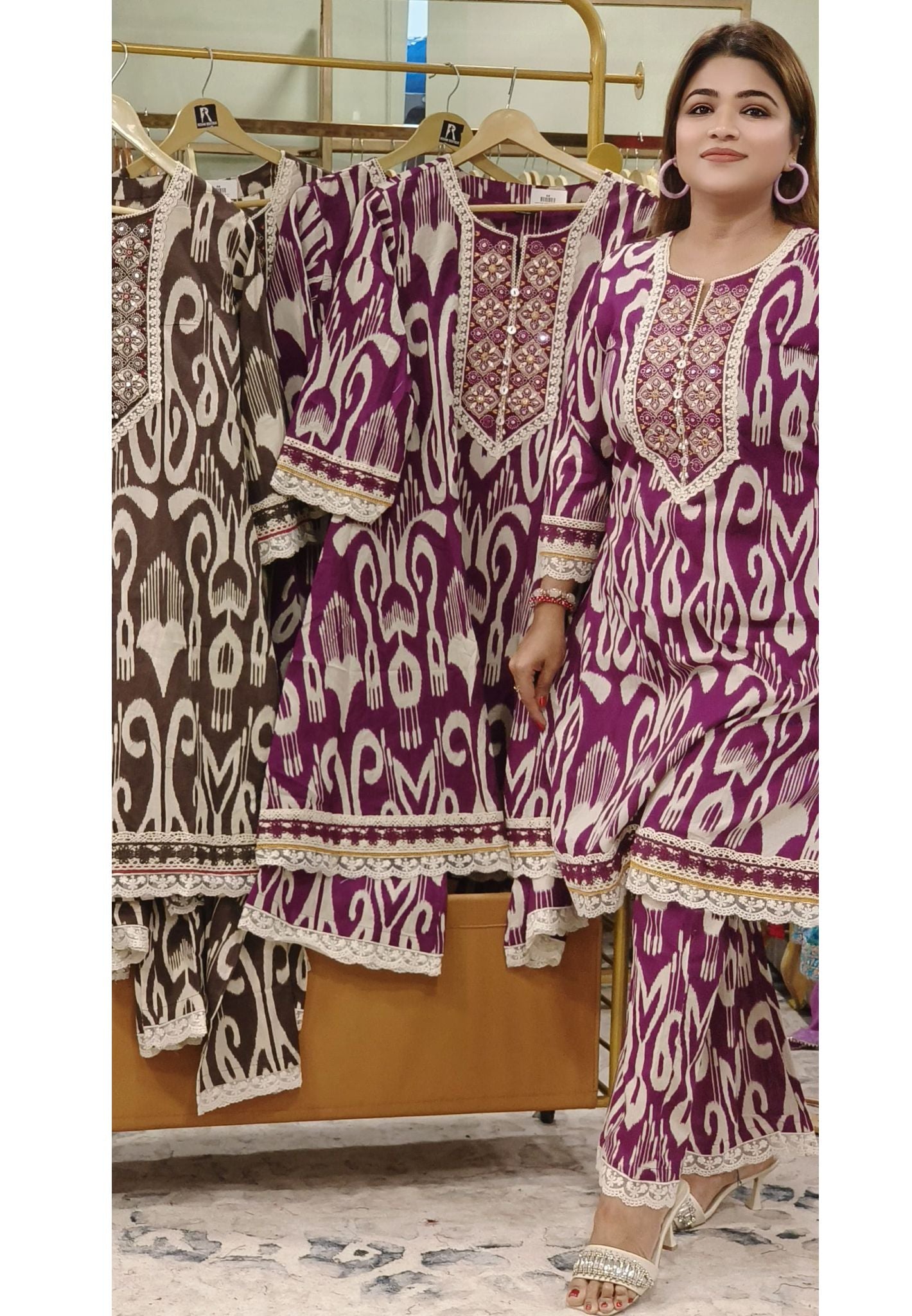 Ikkat Print Aline Flex Cotton Kurta Pant-08484-83