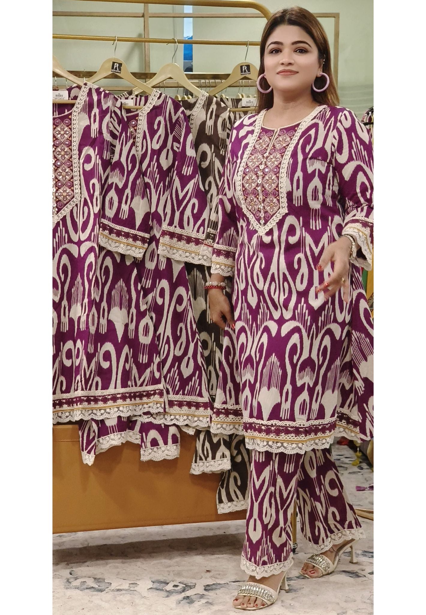 Ikkat Print Aline Flex Cotton Kurta Pant-08484-83
