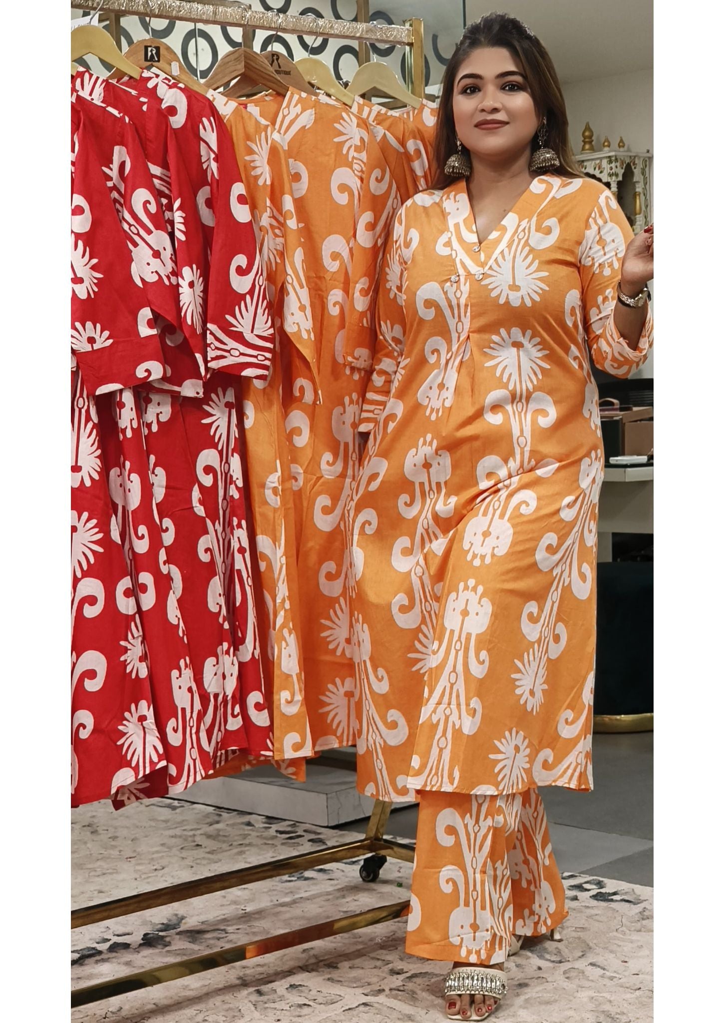 Summer Cotton V neck Printed Kurta With pant-08518-19