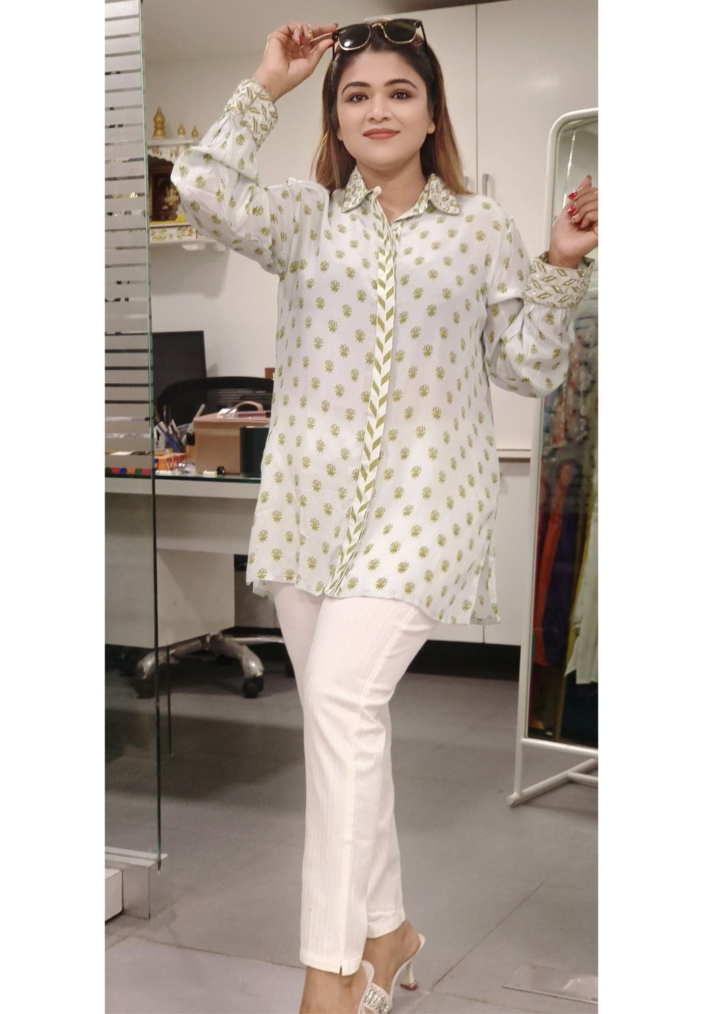 Embroidered Stylish Pure Crepe Collar Shirt – Effortless Elegance Redefined-08542
