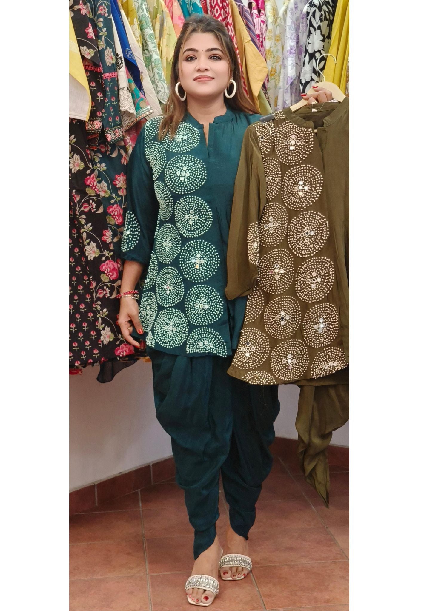 Chic Pure Crepe Indo-Western Peplum Top with Stylish Dhoti Pants – A Fusion of Elegance and Comfort with Embroidery-08596-08595