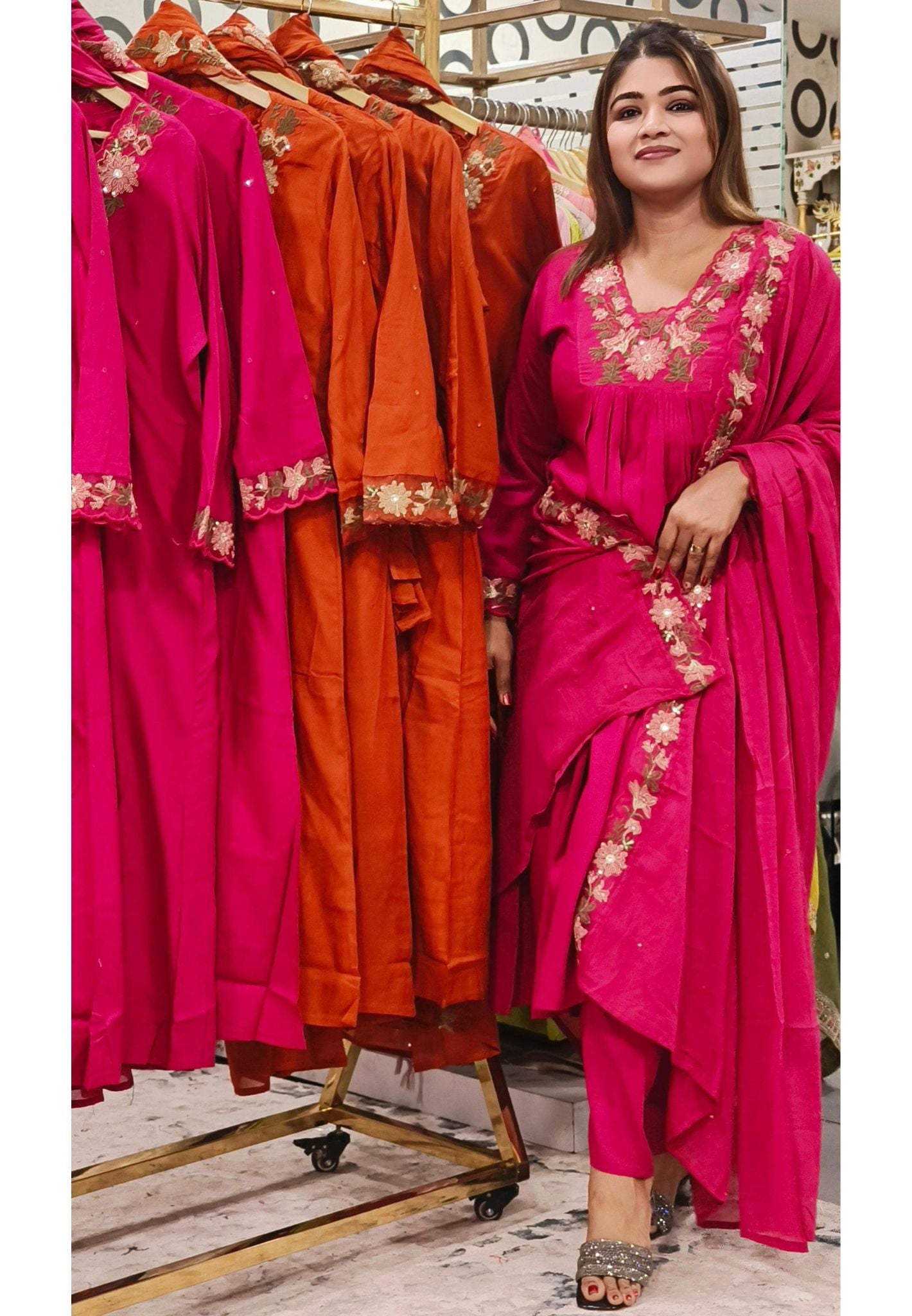 Elegant Cutwork Patch Floral Lace Cotton Solid Shade Kurta Set with Matching Pants and Graceful Dupatta-08681-80 DIspatching After 15 Days