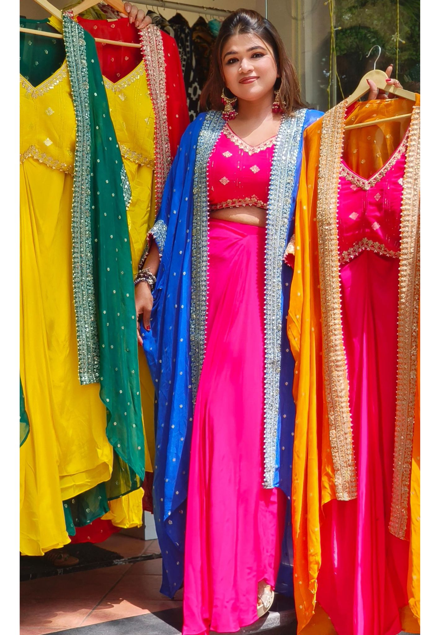 Elegant Organza Embroidered Jacket with Intricate Crepe Top and Stylish Dhoti Skirt-08734