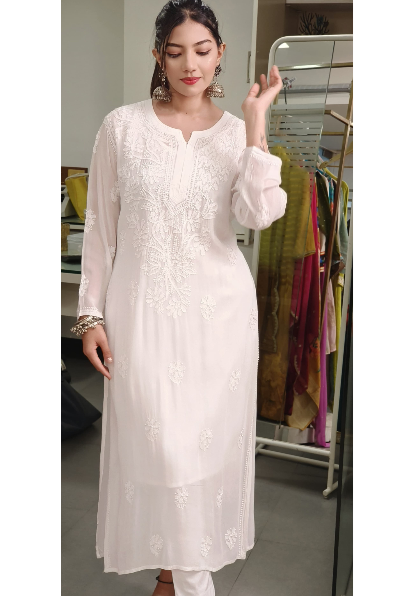 Pure georgette Chikankari Only Kurti with Inner