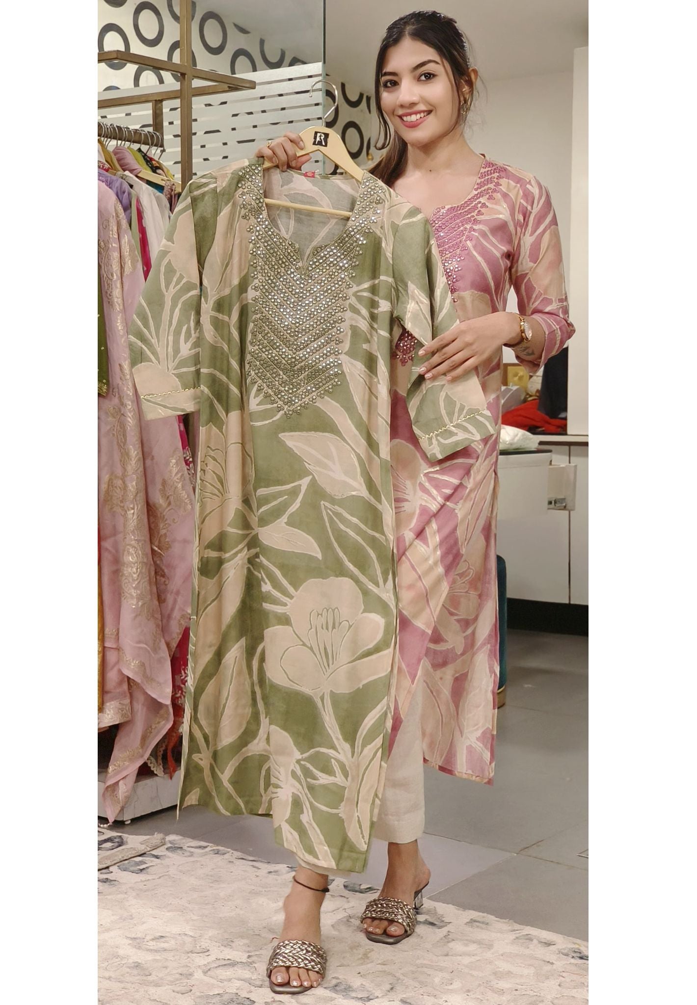 Beautiful Neck Foil Mirror Work Only Kurti-08657-58