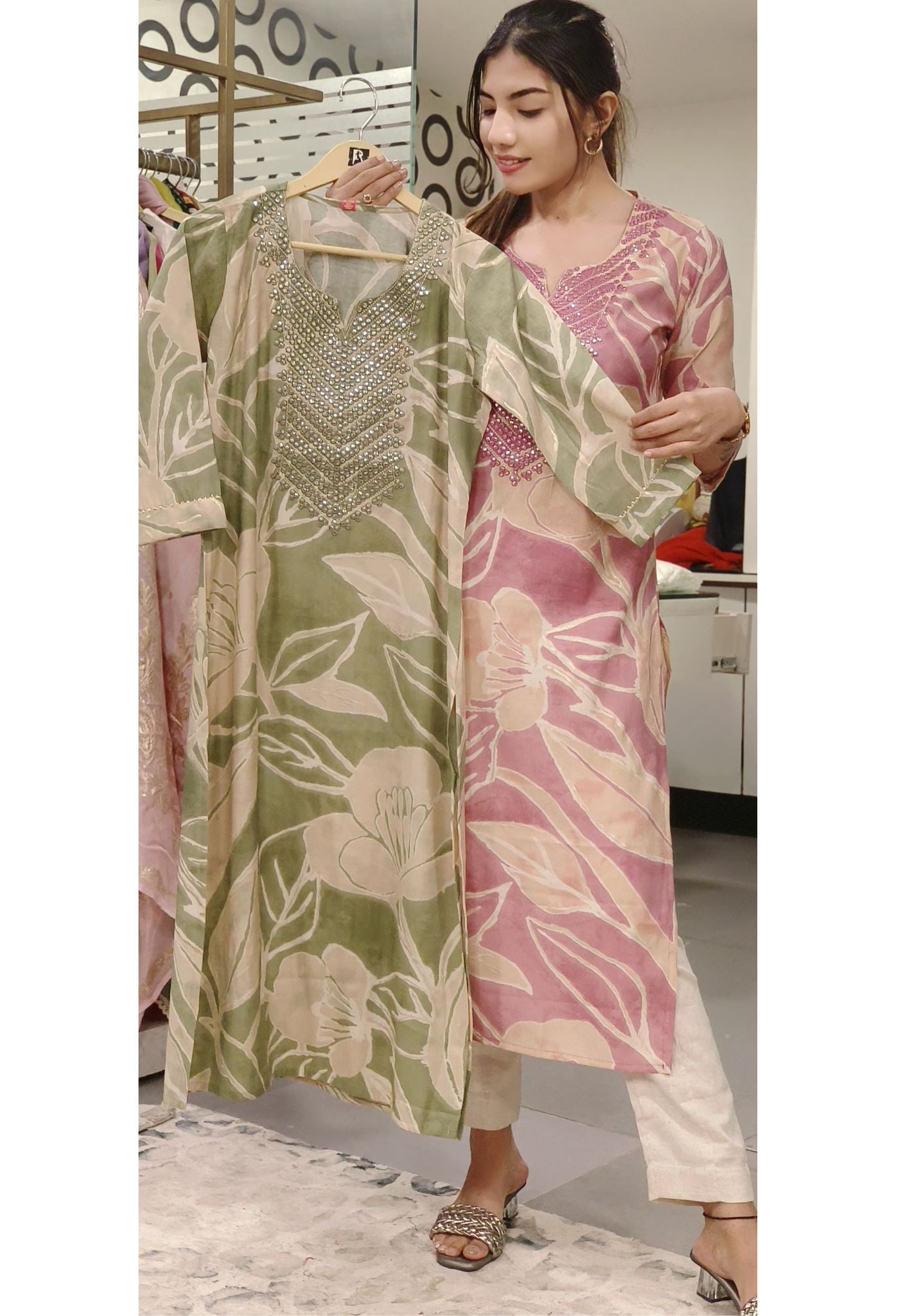 Beautiful Neck Foil Mirror Work Only Kurti-08657-58