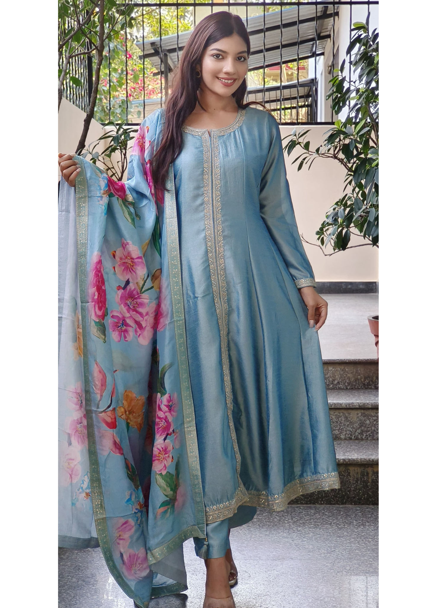 Radiant Dola Silk Designer Anarkali Suit with Stunning Floral Dupatta-08896-94-95